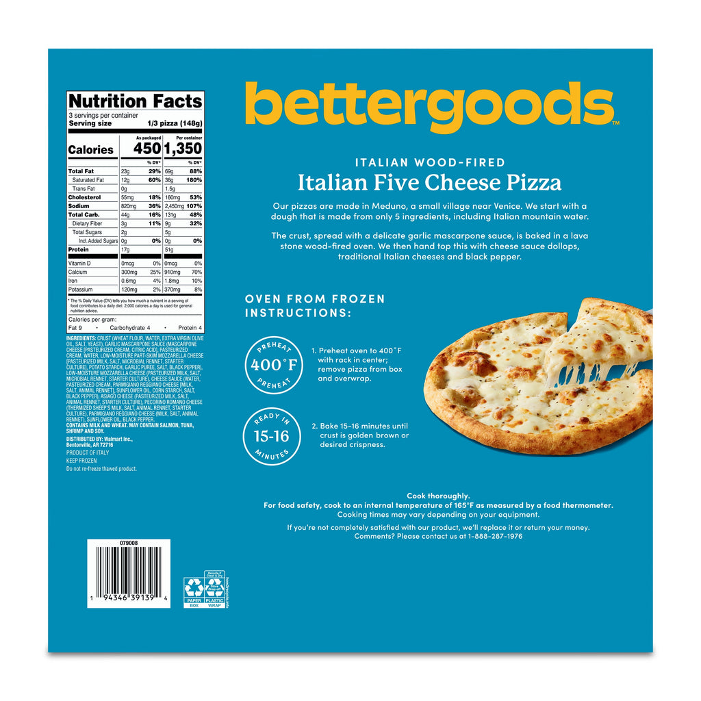 Bettergoods Italian Wood-Fired Five Cheese Pizza Frozen 15.6 Oz