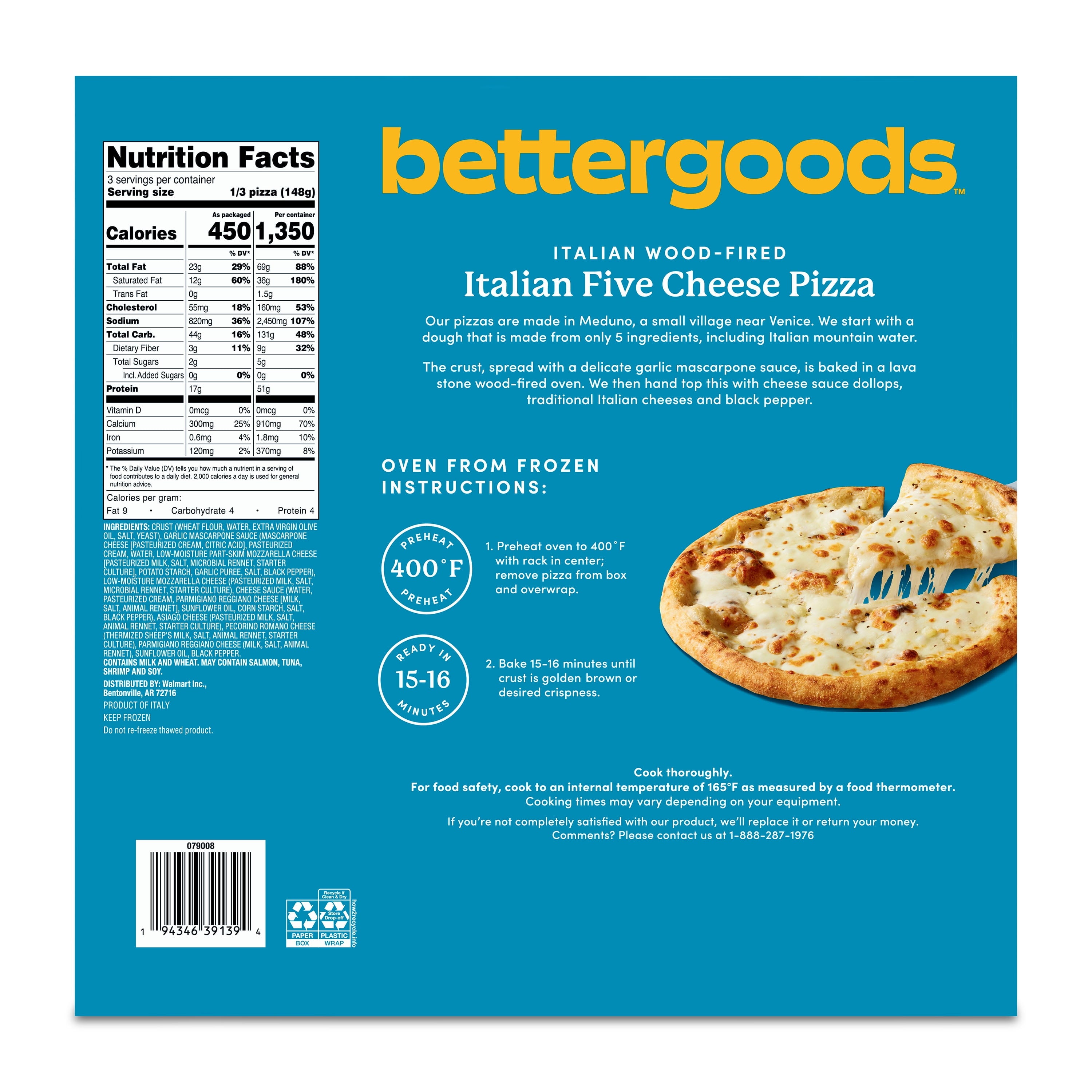 Bettergoods Italian Wood-Fired Five Cheese Pizza Frozen 15.6 Oz