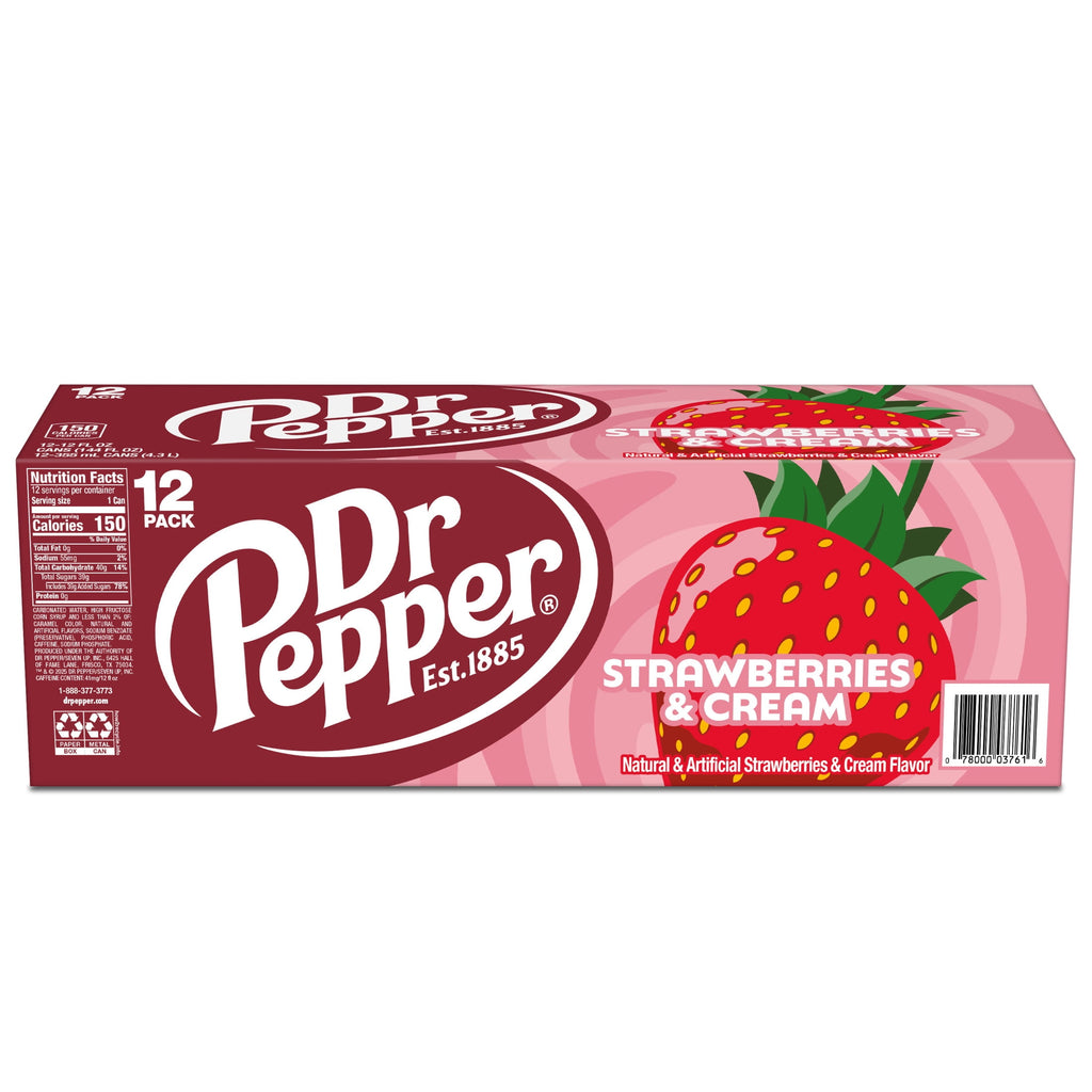 Strawberries and Cream Soda Pop Cans 12 Fl Oz 12 Pack Dr. Pepper