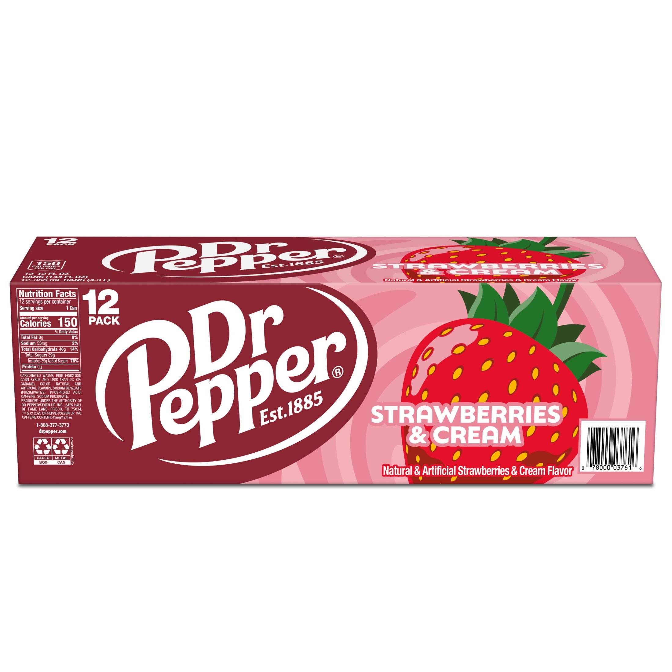 Strawberries and Cream Soda Pop Cans 12 Fl Oz 12 Pack Dr. Pepper