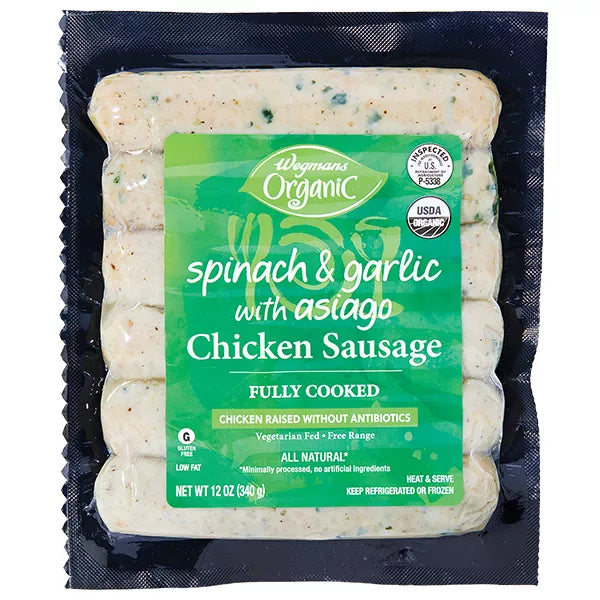 Wegmans Organic Spinach & Garlic with Asiago Chicken Sausage-12 oz