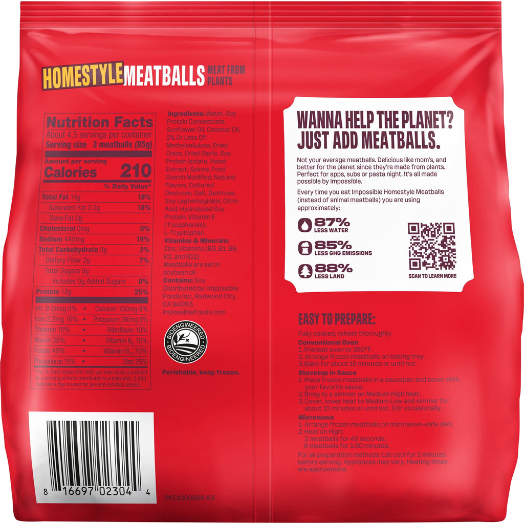 Impossible Foods Homestyle Meatballs Plant-Based Frozen 14 Oz