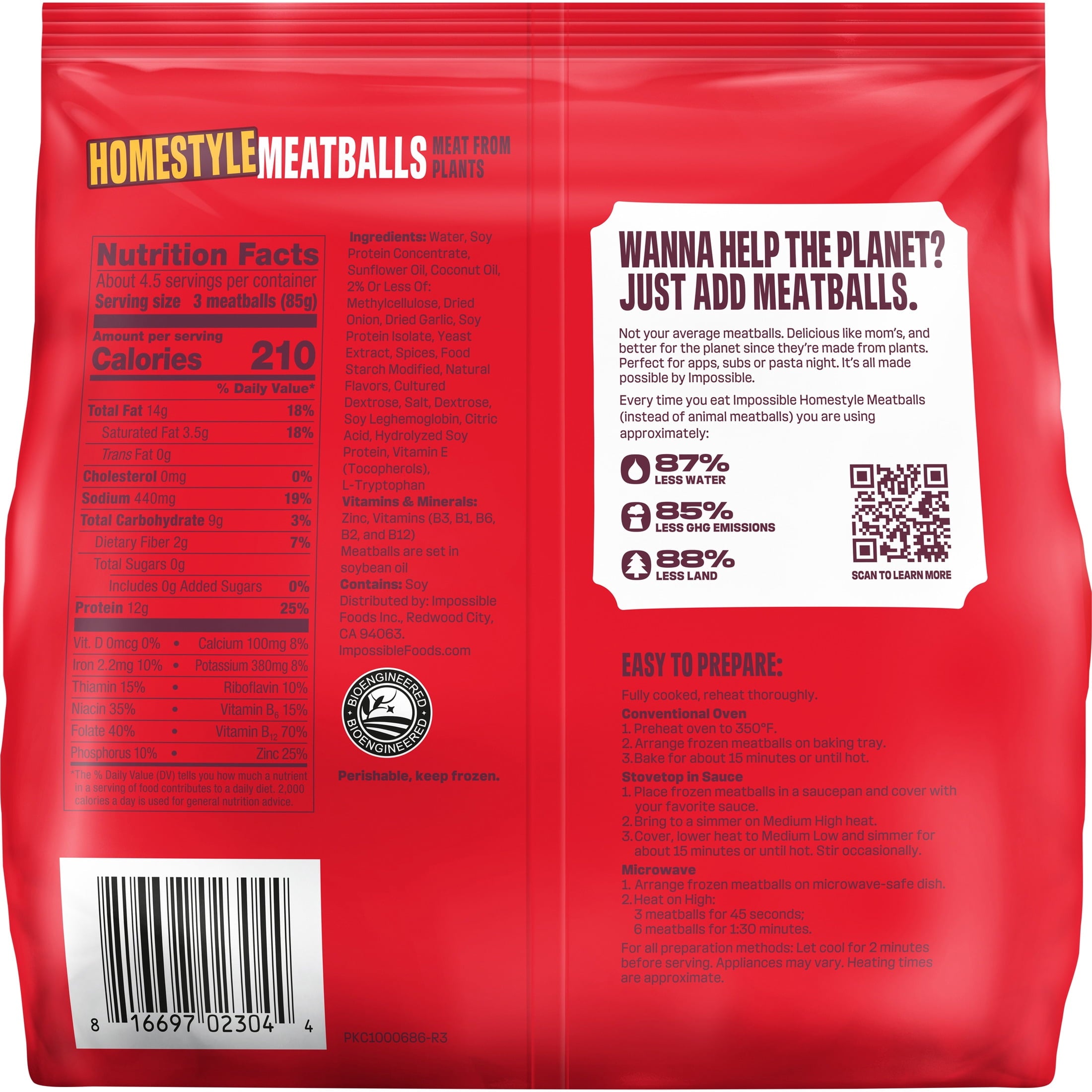Impossible Foods Homestyle Meatballs Plant-Based Frozen 14 Oz