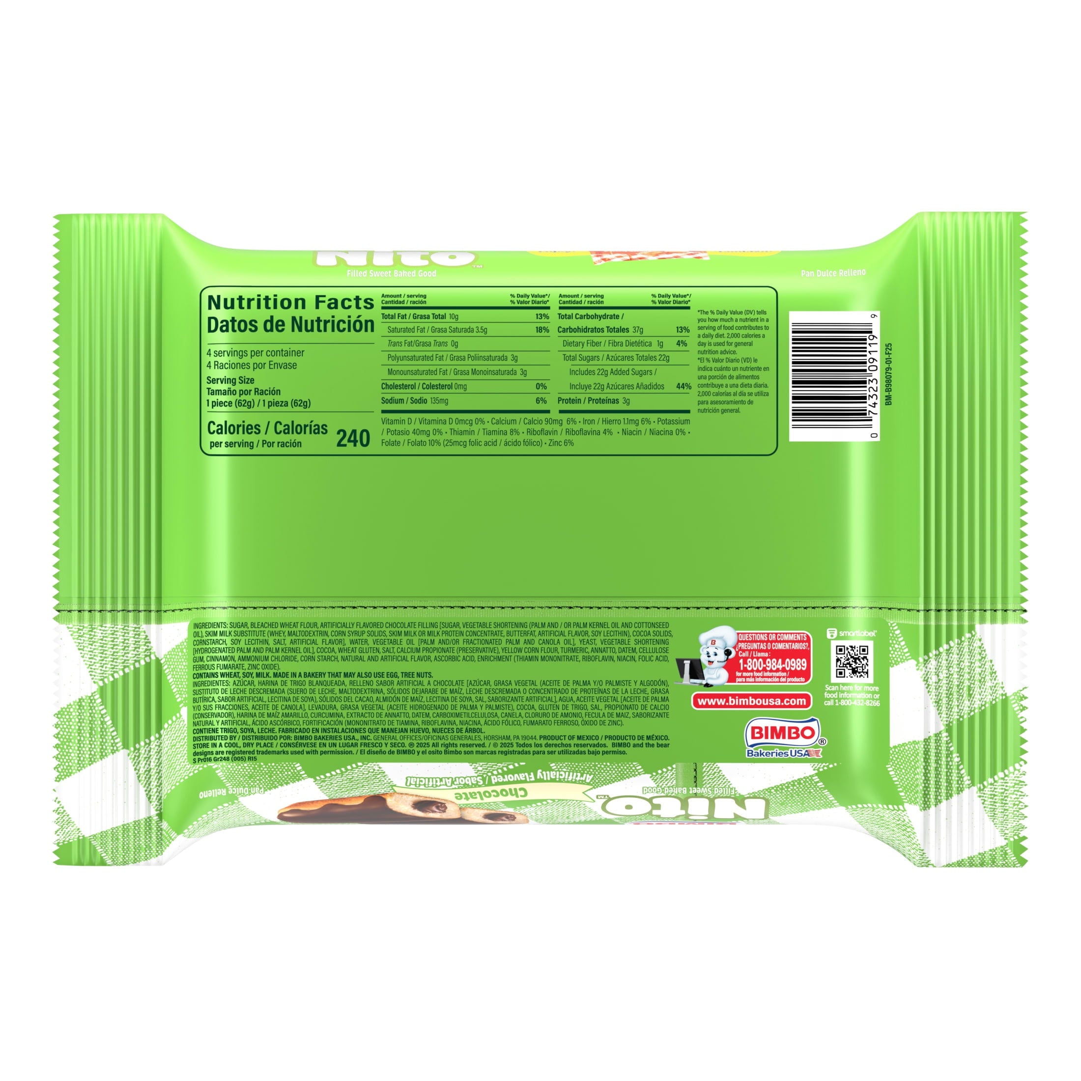 Nito Chocolate Crème Filled Eclairs 8.76 Oz 4 Pack Bimbo
