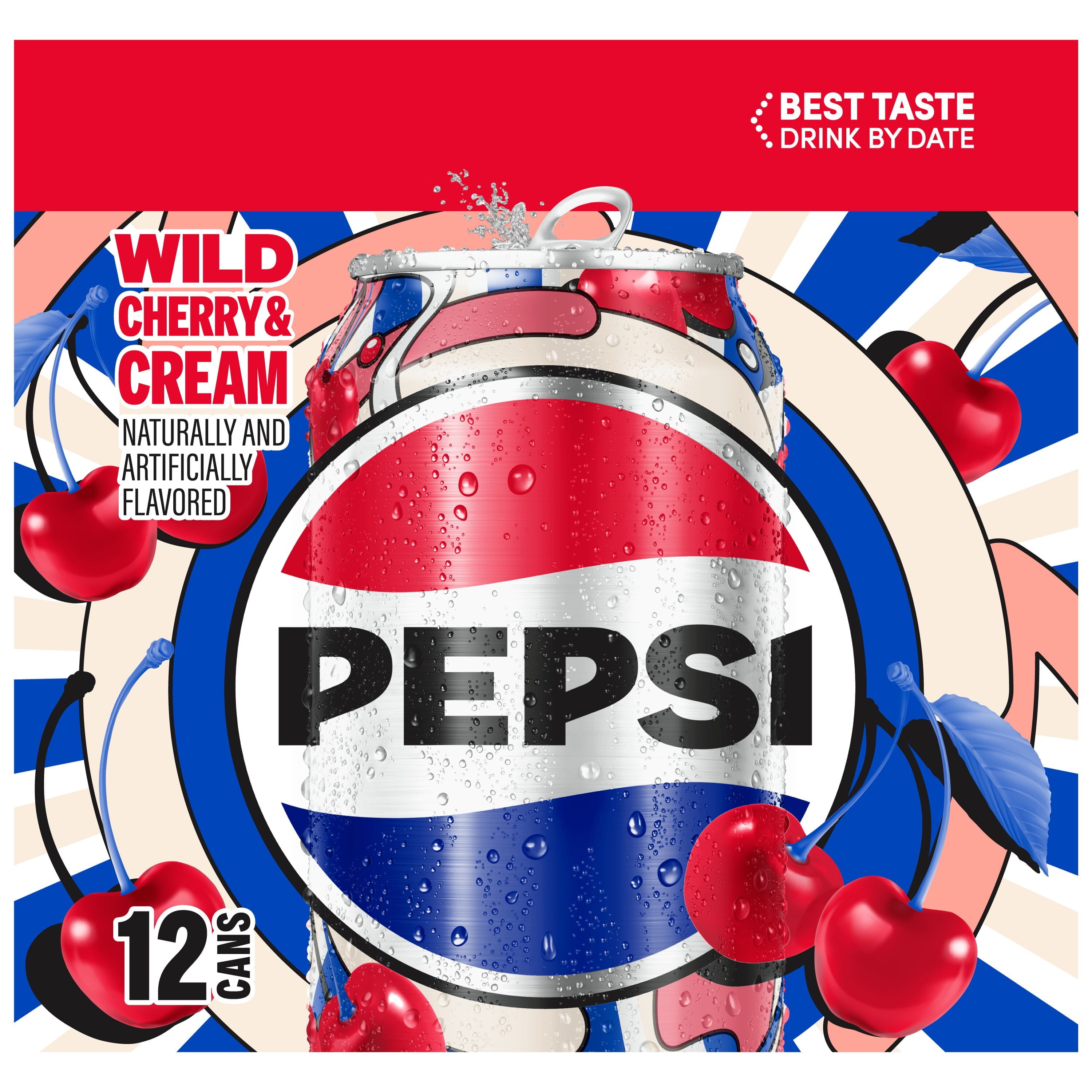 Pepsi Wild Cherry & Cream Cola Soda Pop Cans 12 Fl Oz 12 Pack