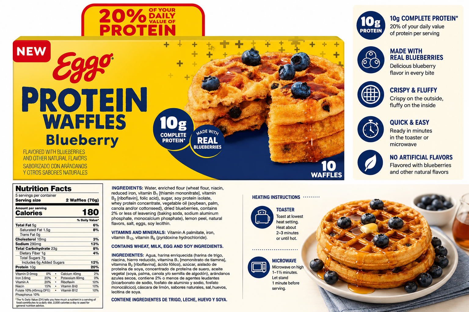 Eggo Protein Blueberry Waffles, 10 Count
