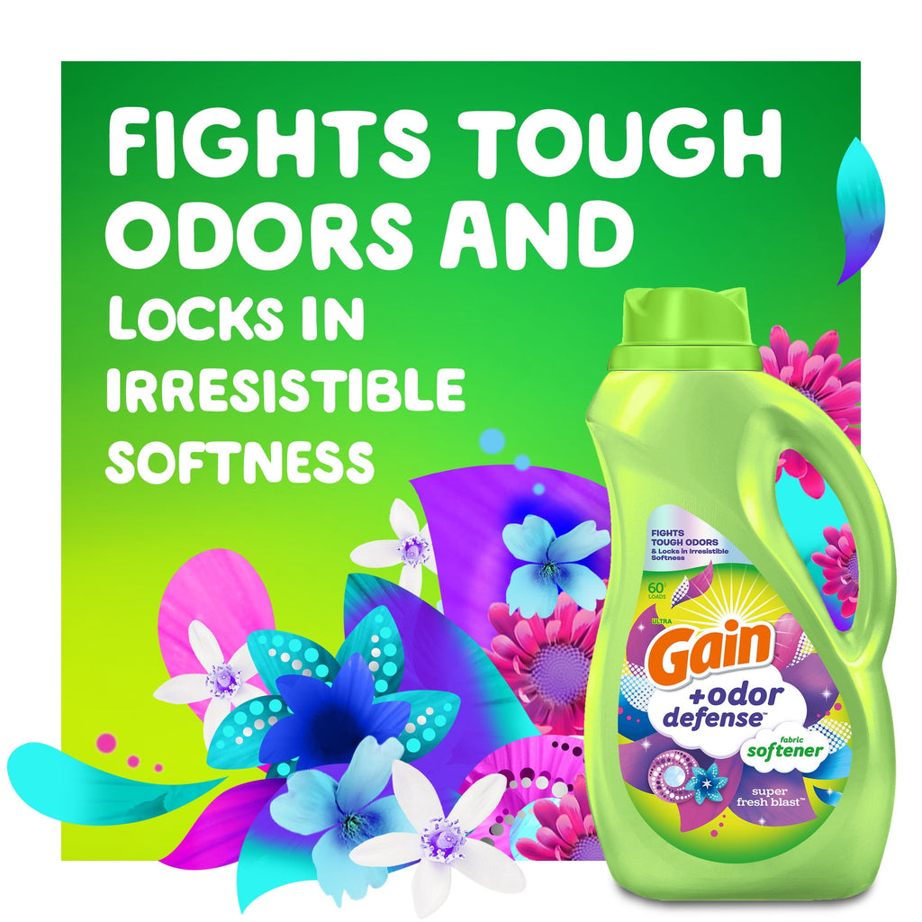 Gain Odor Defense Liquid Fabric Softener Super Fresh Blast 100 fl oz 136 Loads