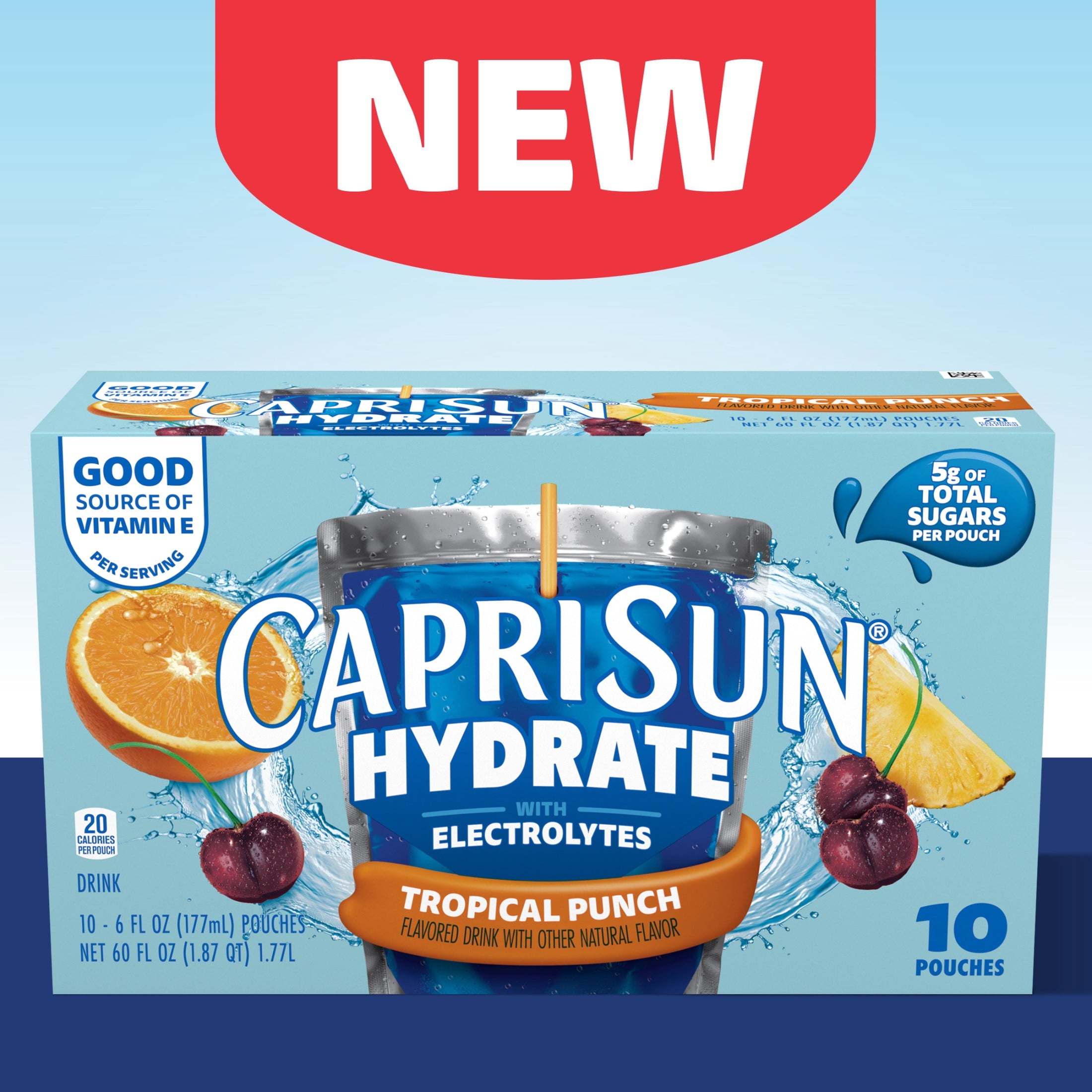 Capri Sun Hydrate with Electrolytes Tropical Punch Flavored Drink 6 fl oz Pouches 10 Count