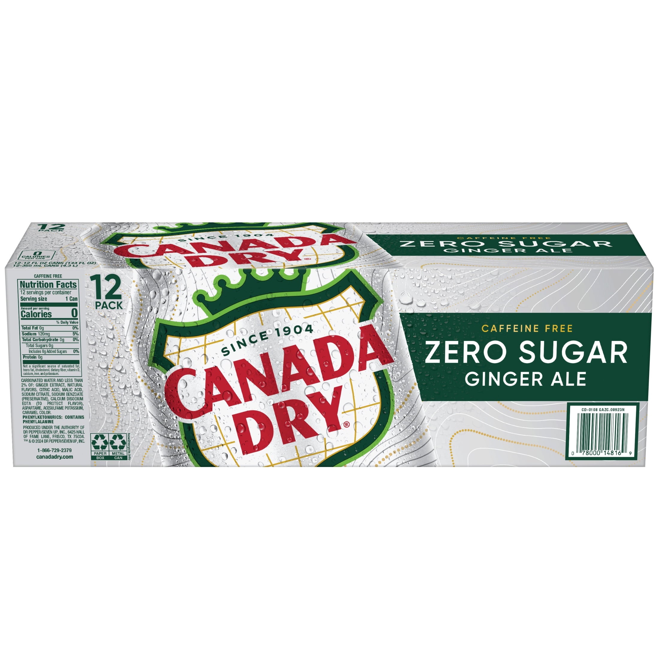 Canada Dry Caffeine Free Zero Sugar Ginger Ale Soda Pop Cans 12 Fl Oz 12 Pack