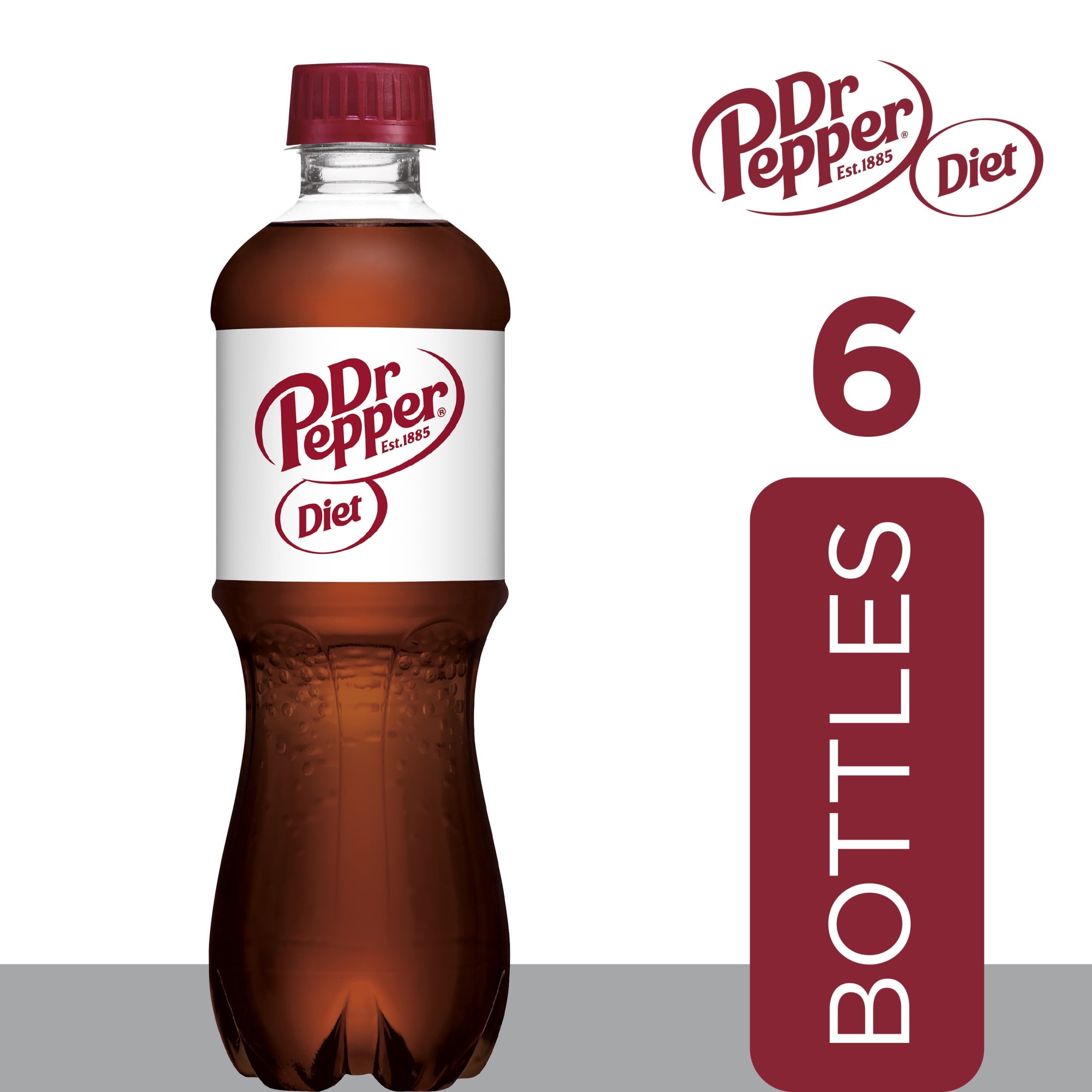 Diet Dr Pepper Soda Pop Bottles 16.9 Fl Oz 6 Pack