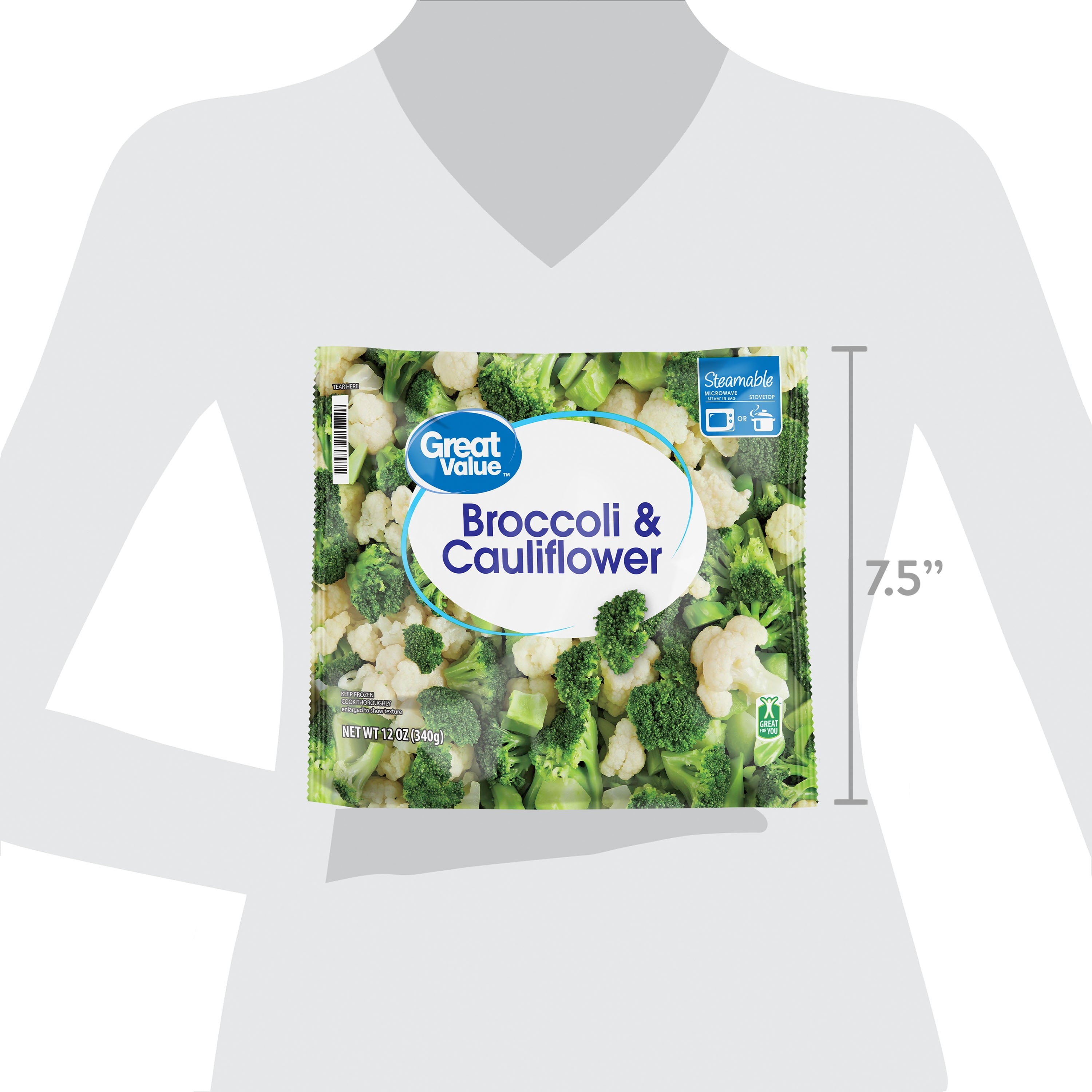 Great Value Broccoli & Cauliflower Florets Frozen 12 Oz