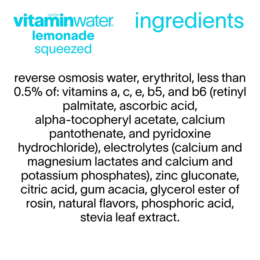 vitaminwater Zero Sugar Squeezed Lemonade Flavored Water Beverage 16.9 fl oz Bottles 6 Pack