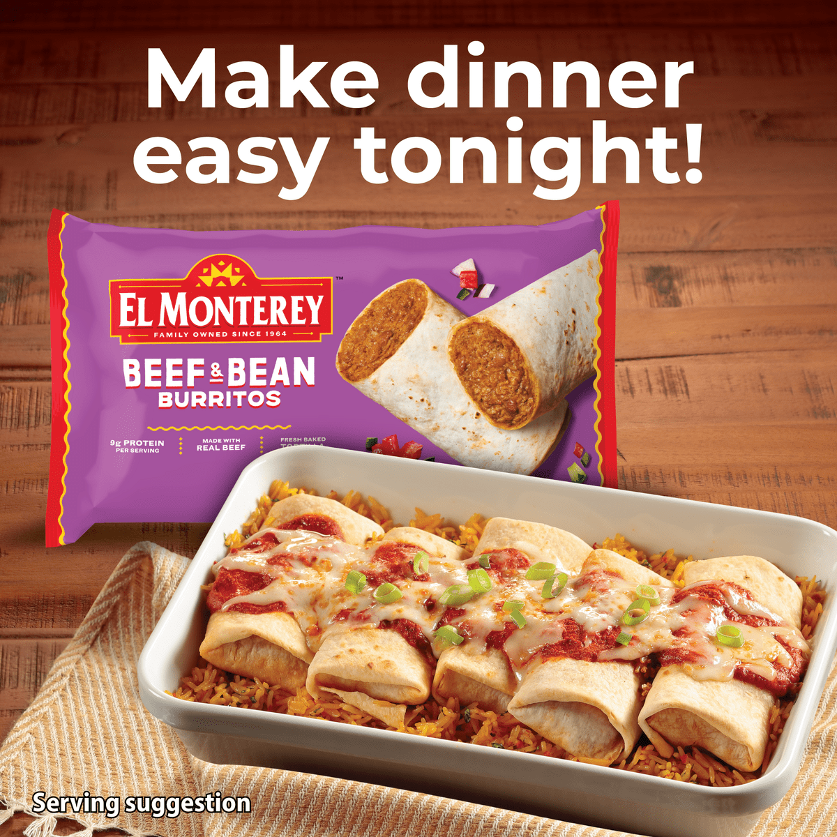 El Monterey Beef & Bean Burritos Frozen 32 Oz 8 Count