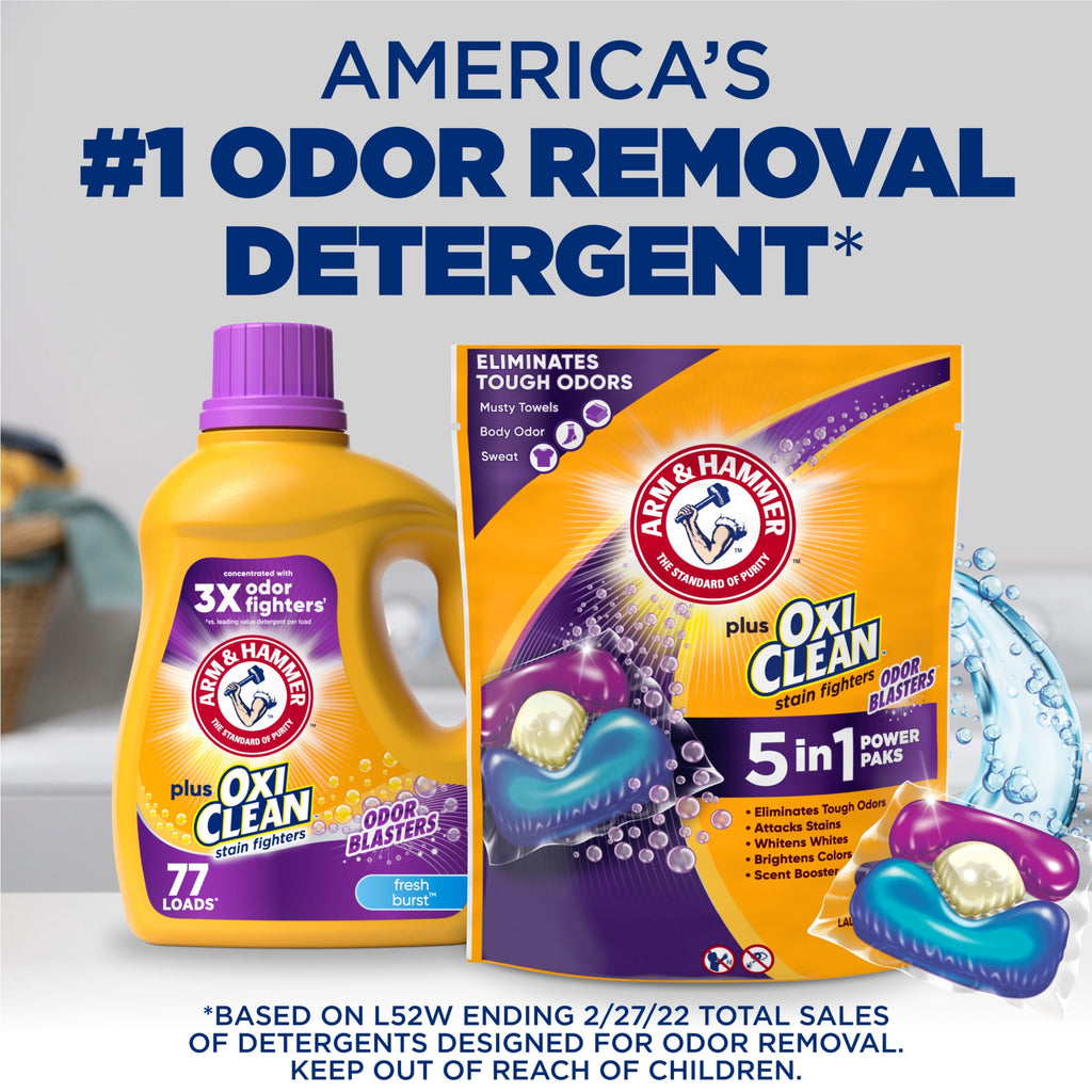 ARM & HAMMER Plus OxiClean Odor Blasters 5-in-1 Laundry Detergent Power Paks Fresh Burst 72 Count