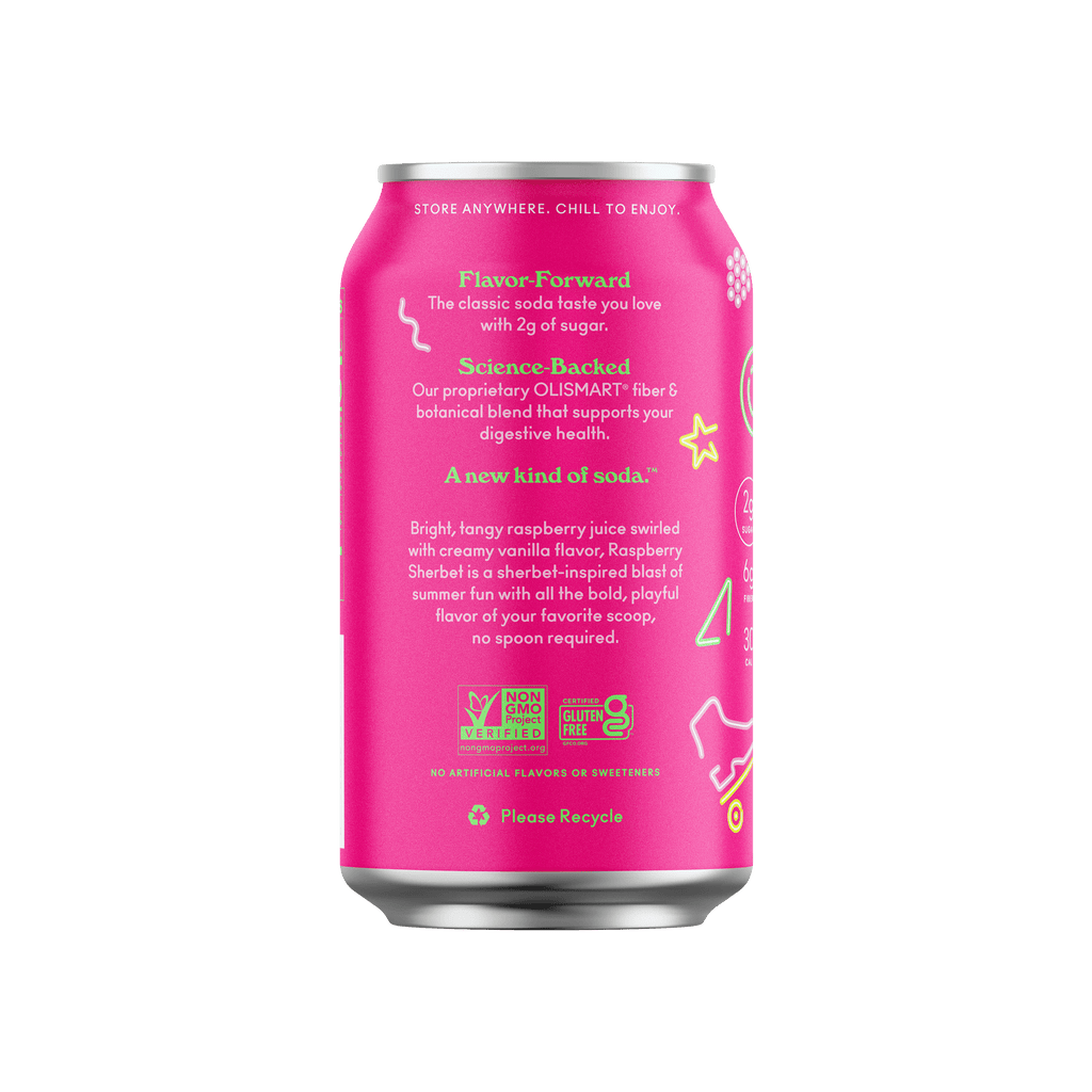 OLIPOP Raspberry Sherbet Prebiotic Soda Can 12 Fl Oz