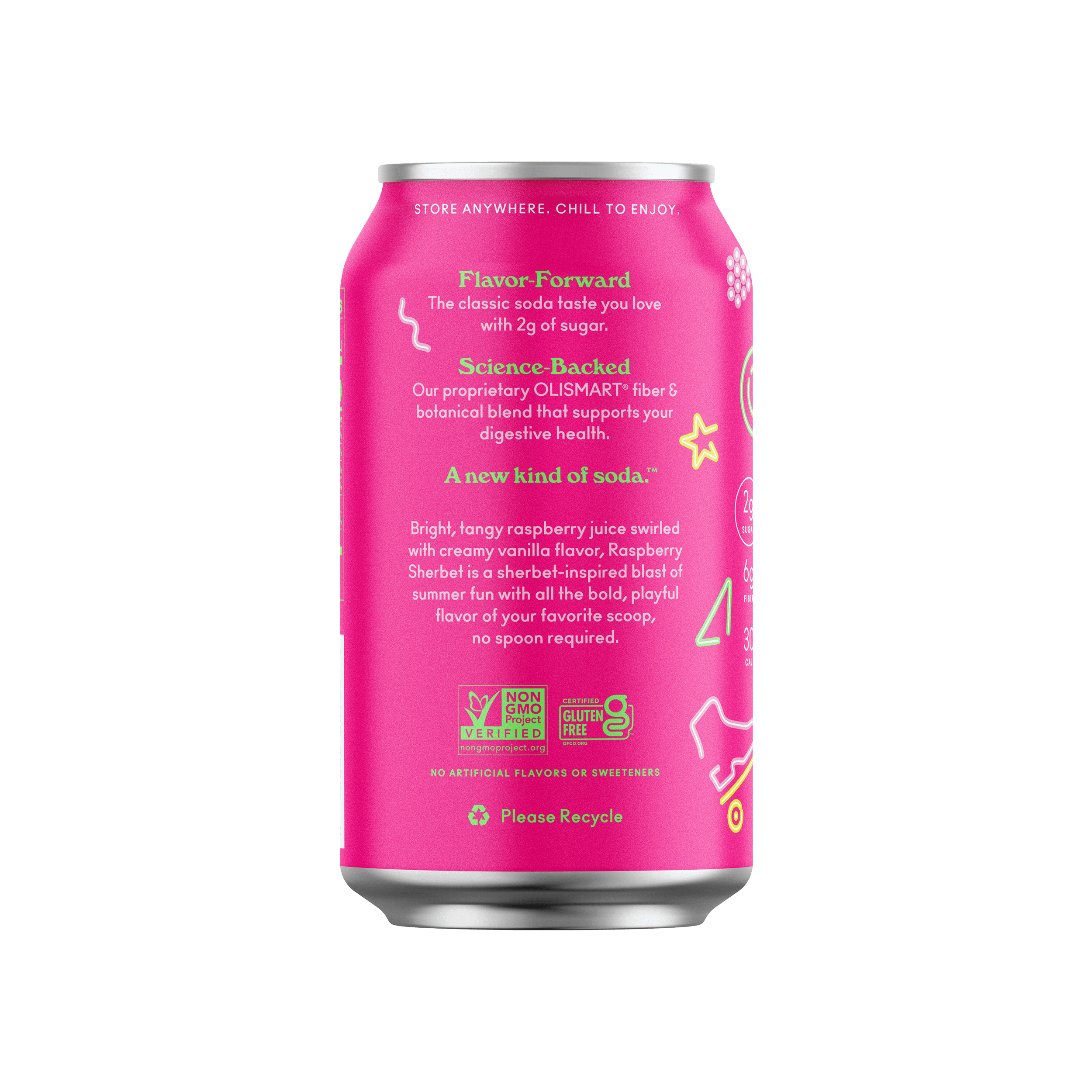 OLIPOP Raspberry Sherbet Prebiotic Soda Can 12 Fl Oz
