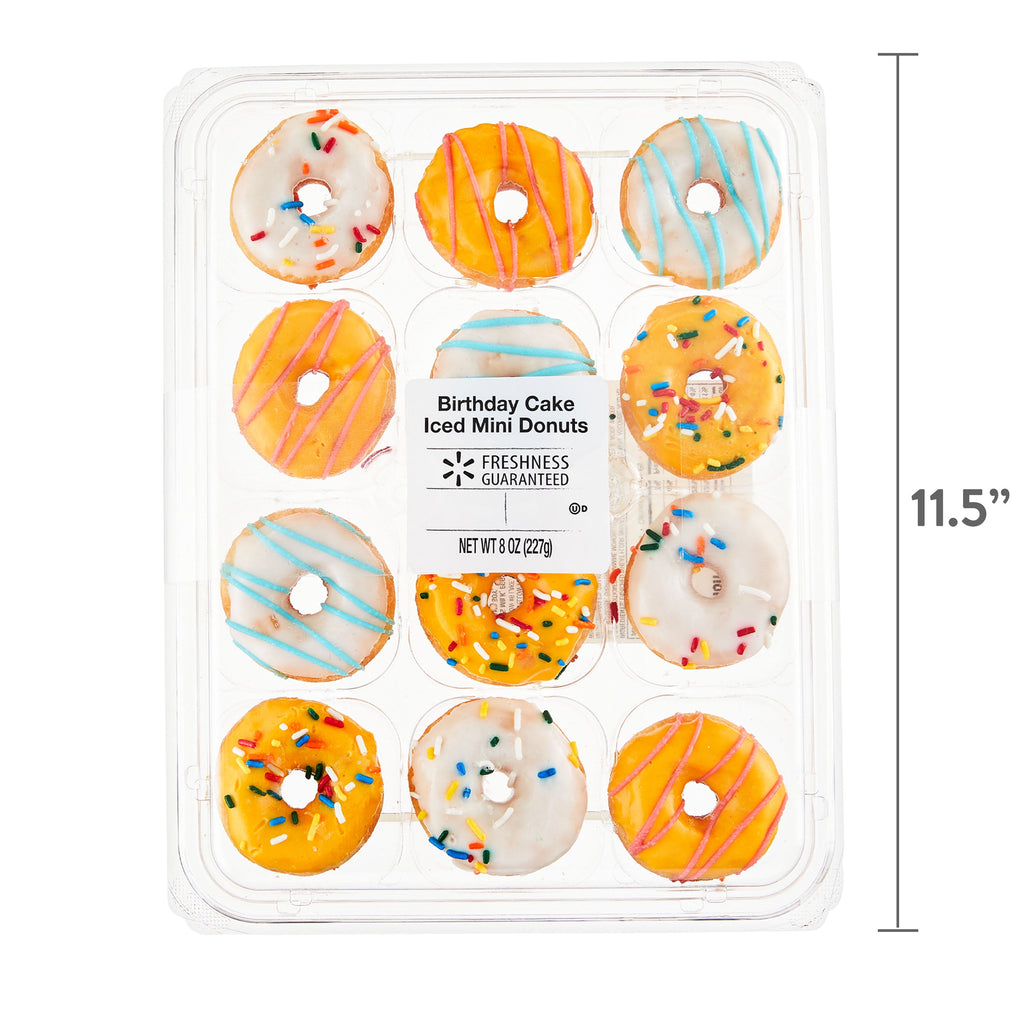 Birthday Cake Iced Mini Donuts 8 Oz 12 Count Freshness Guaranteed