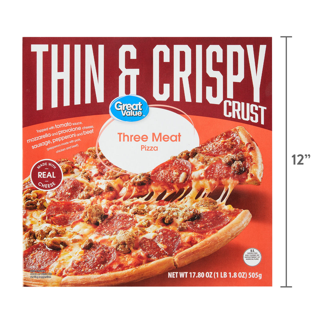 Great Value Thin Crust Three Meat Pizza 17.8 Oz Frozen