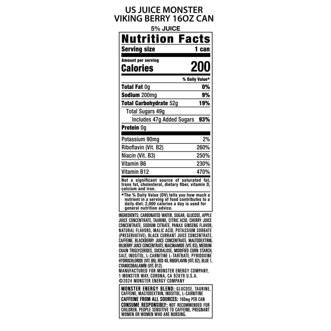 Monster Energy Juice Viking Berry Juice + Energy Drink 16 fl oz Single Can