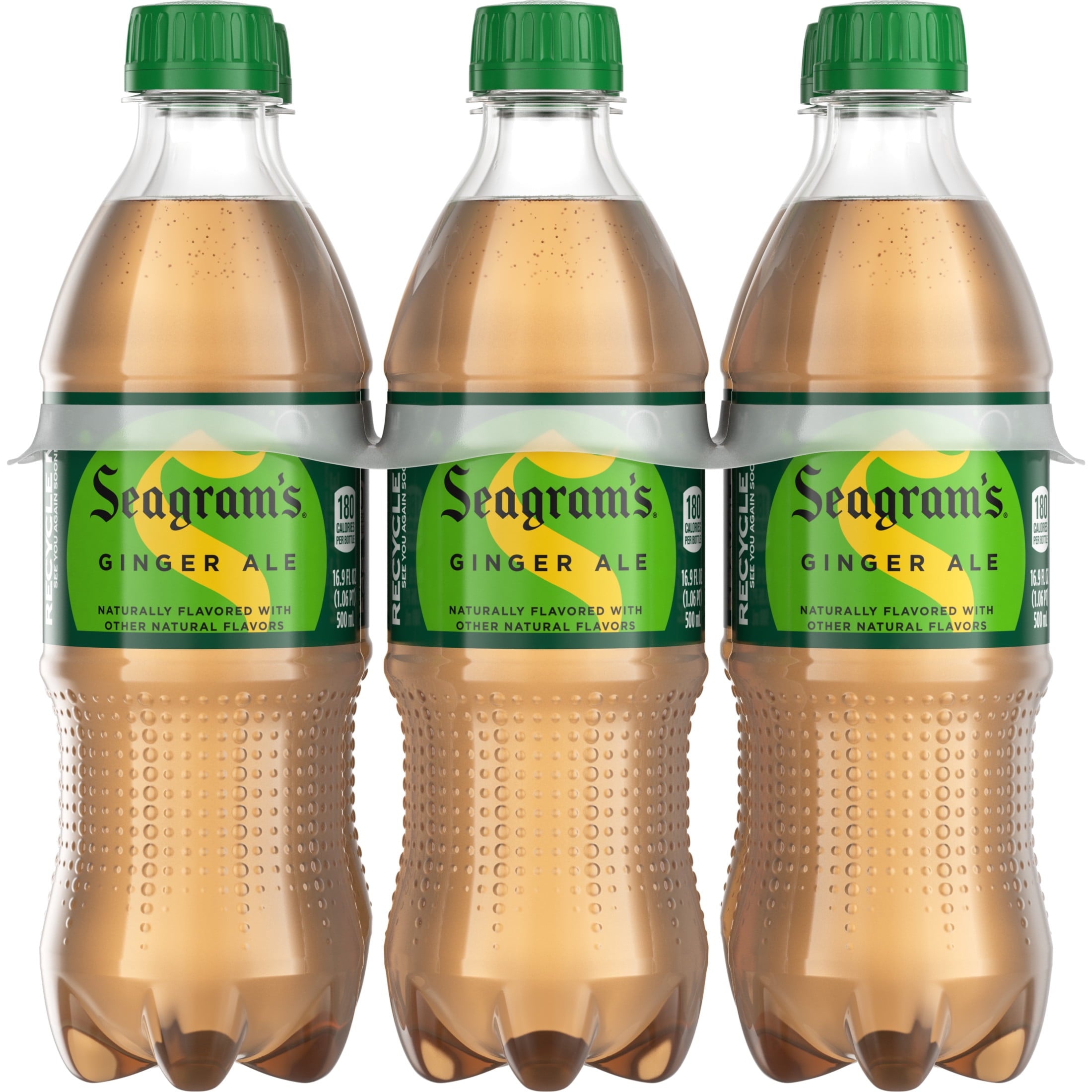 Seagram's Ginger Ale Soda Pop Bottles 16.9 Fl Oz 6 Pack
