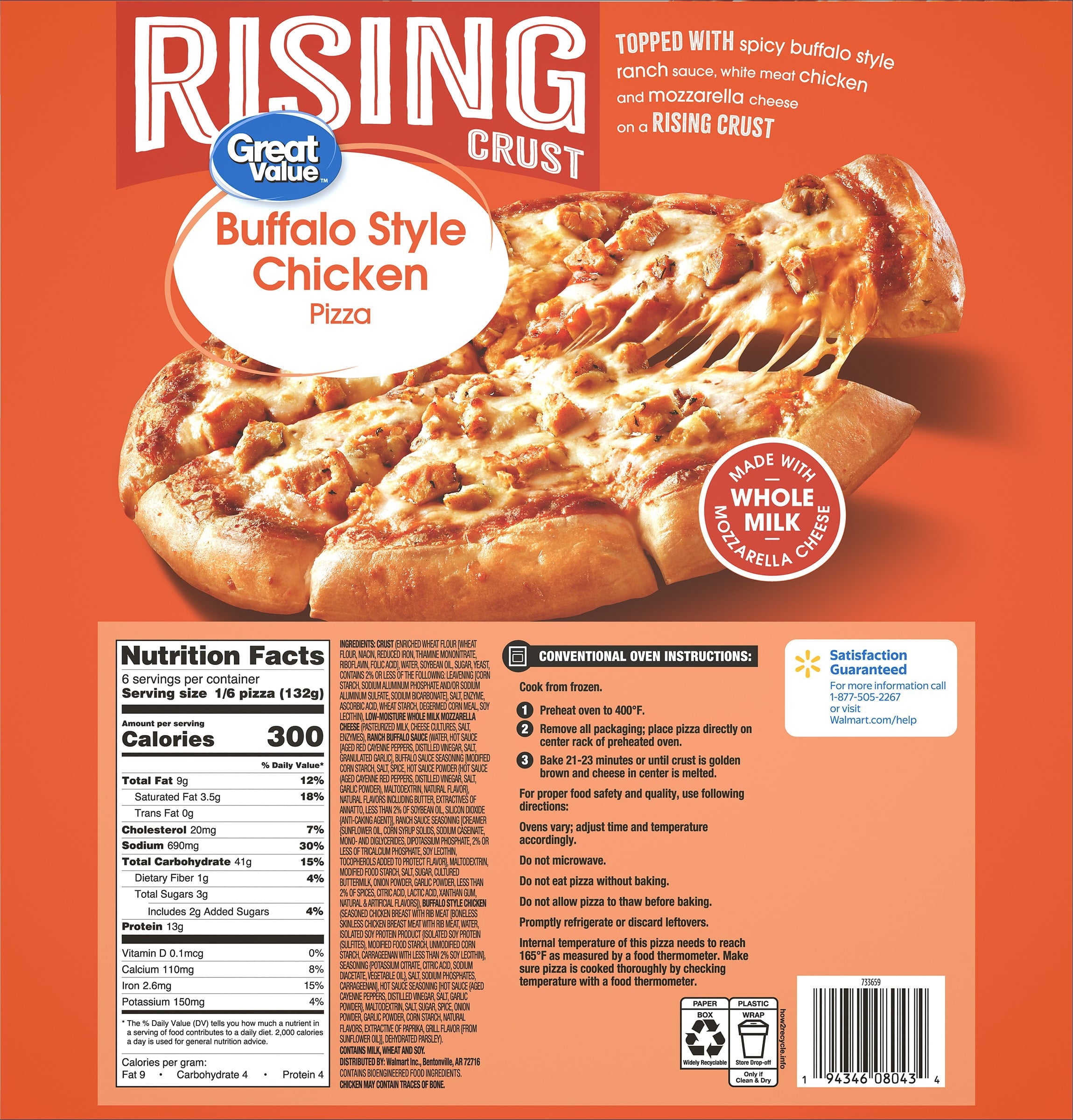 Great Value Rising Crust Buffalo Chicken Frozen Pizza 27.95 Oz