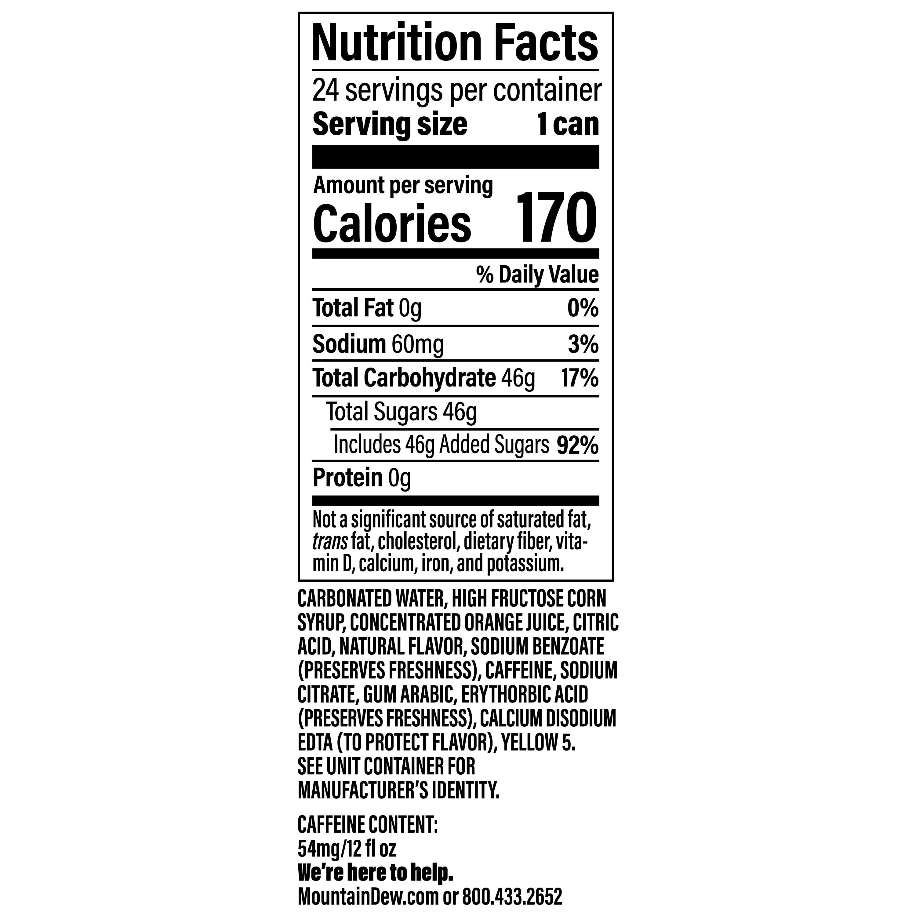 Mountain Dew Citrus Soda Pop Cans 12 Fl Oz 24 Pack