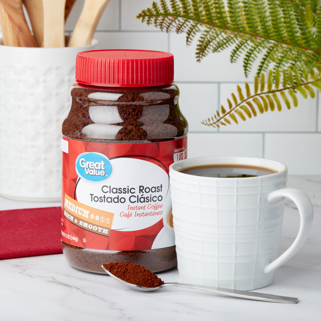 Great Value Classic Naturally Caffeinated Medium Roast Instant Coffee 12 oz Jar