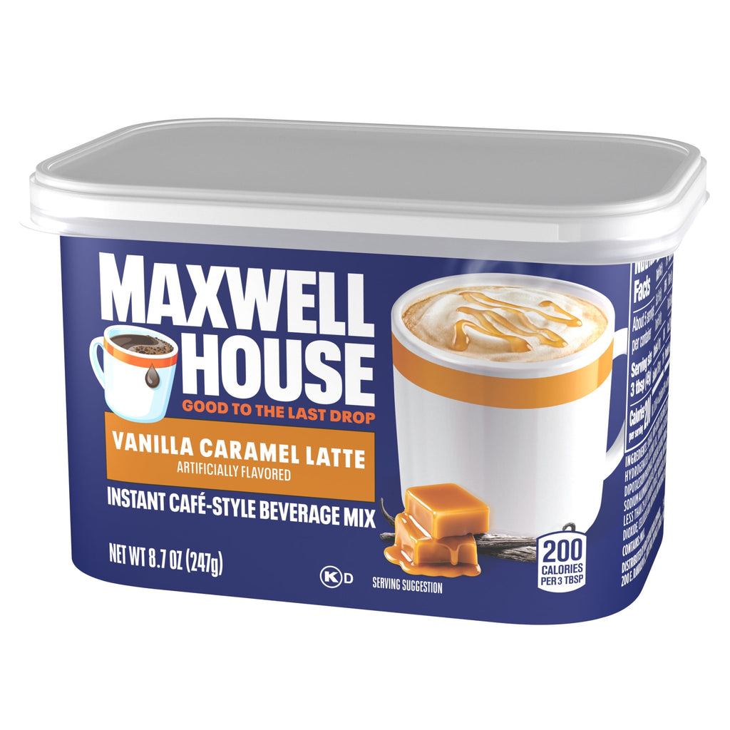 Maxwell House International Vanilla Caramel Latte Naturally Caffeinated Light Instant Coffee Mix 8.7 oz Canister