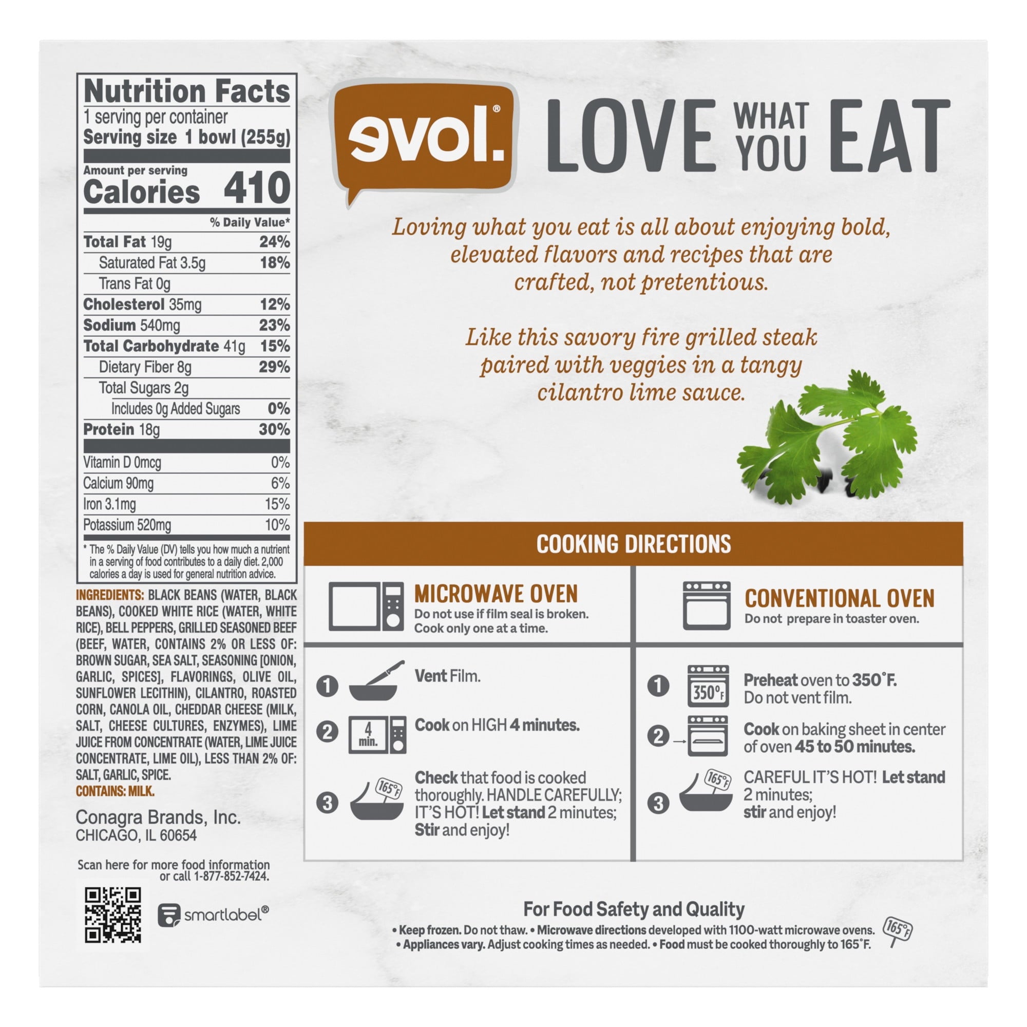 Evol Fire Grilled Steak Bowl Frozen Meal 9 Oz