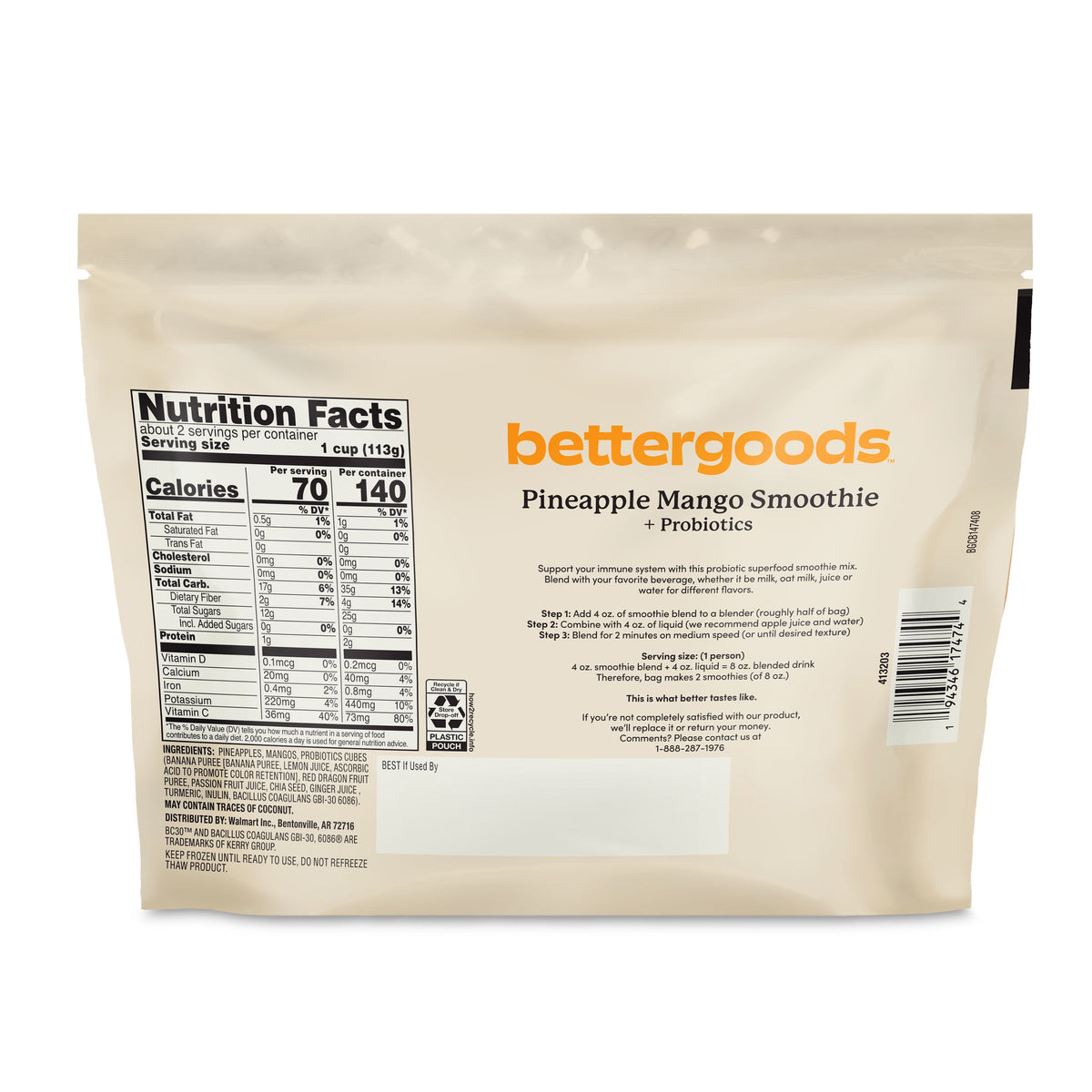 Bettergoods Pineapple Mango + Probiotics Smoothie Mix 8 oz