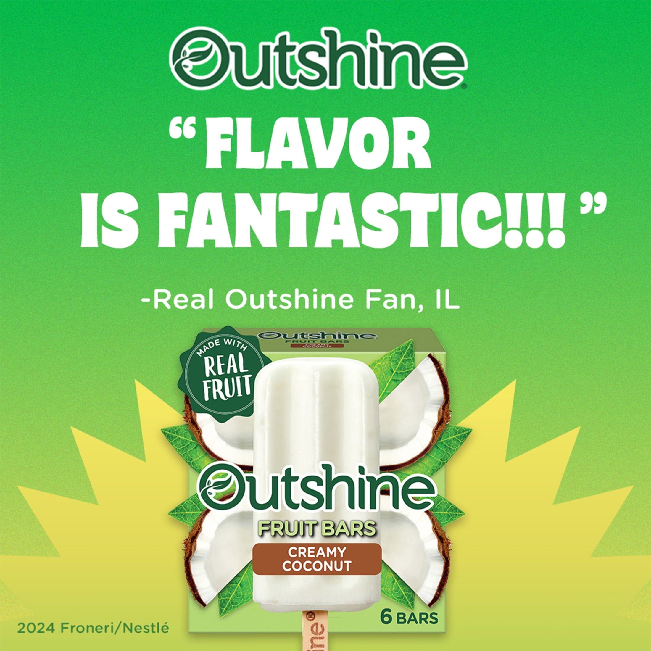 Outshine Creamy Coconut Frozen Fruit Bars 6 Count 14.7 Fl Oz