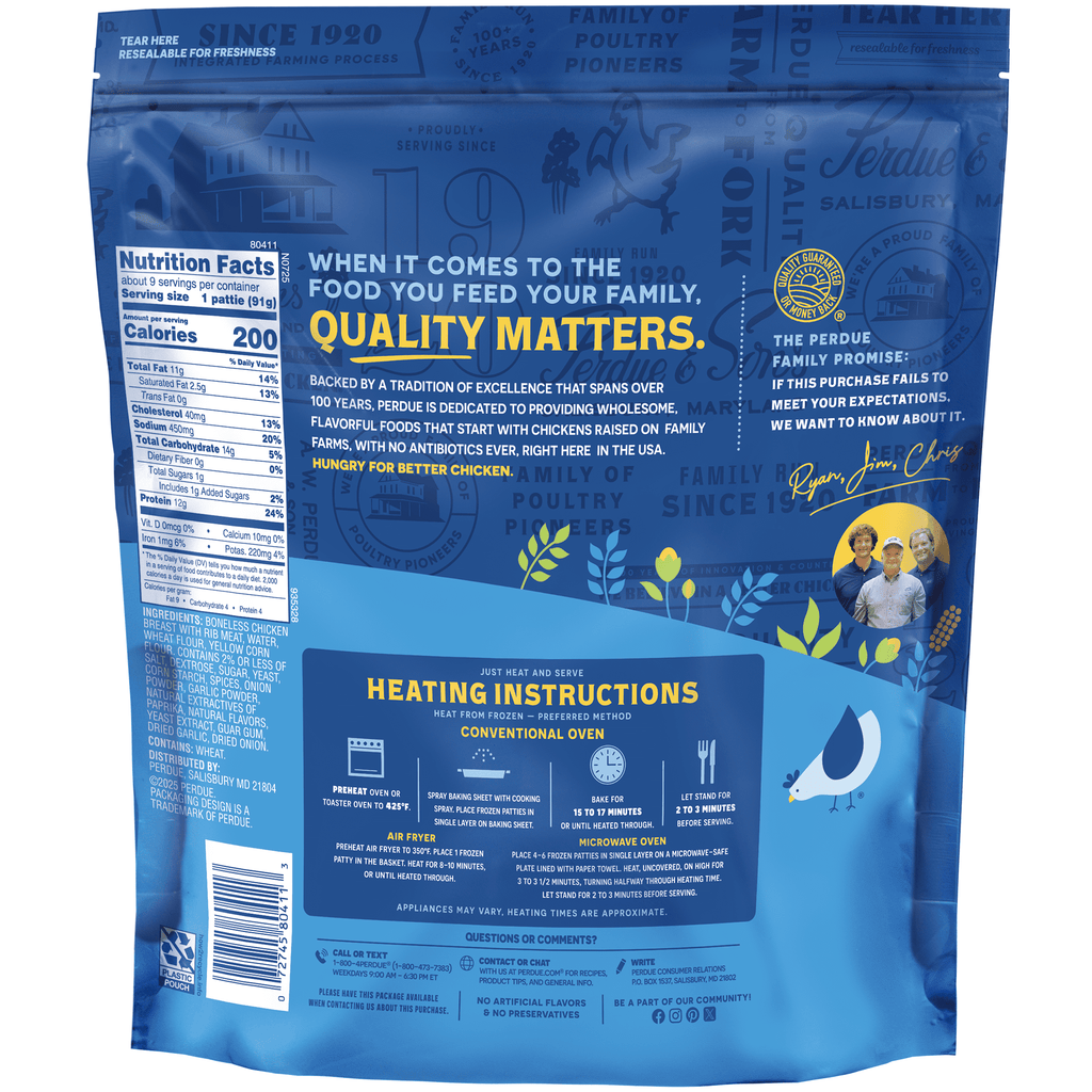 Perdue No Antibiotics Ever Frozen Breaded Chicken Breast Patties 28.8 Oz