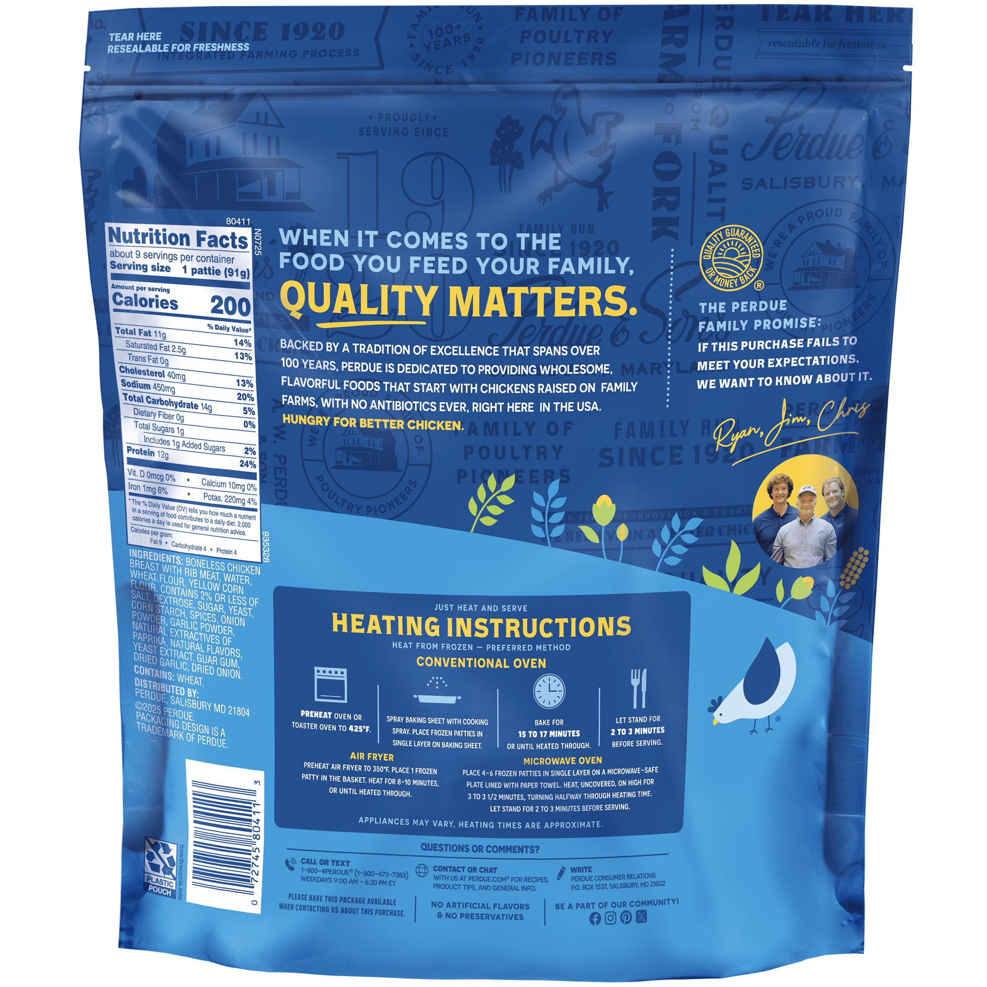 Perdue No Antibiotics Ever Frozen Breaded Chicken Breast Patties 28.8 Oz