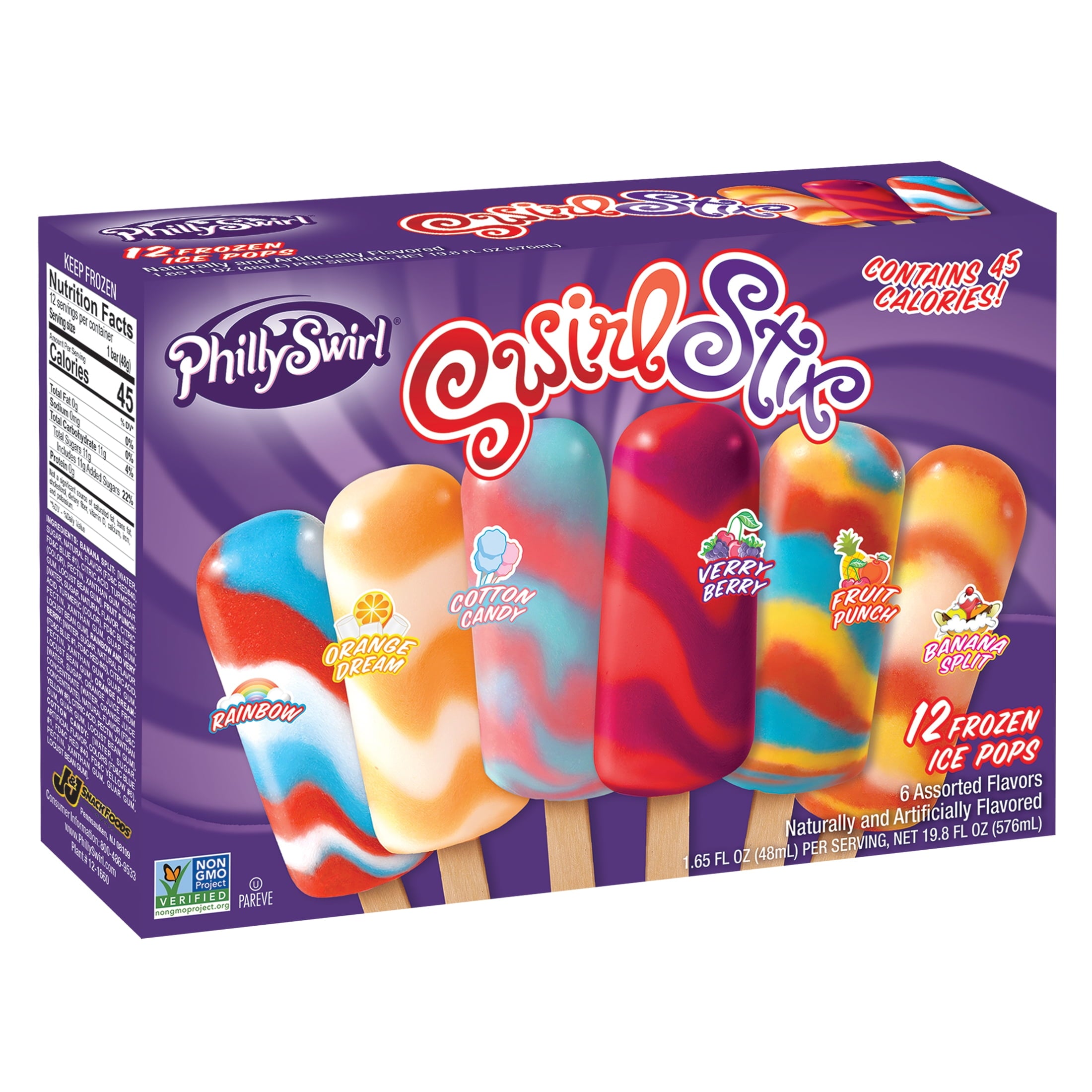 PhillySwirl SwirlStix Assorted Flavors Ice Pops 12 Count 19.8 Fl Oz