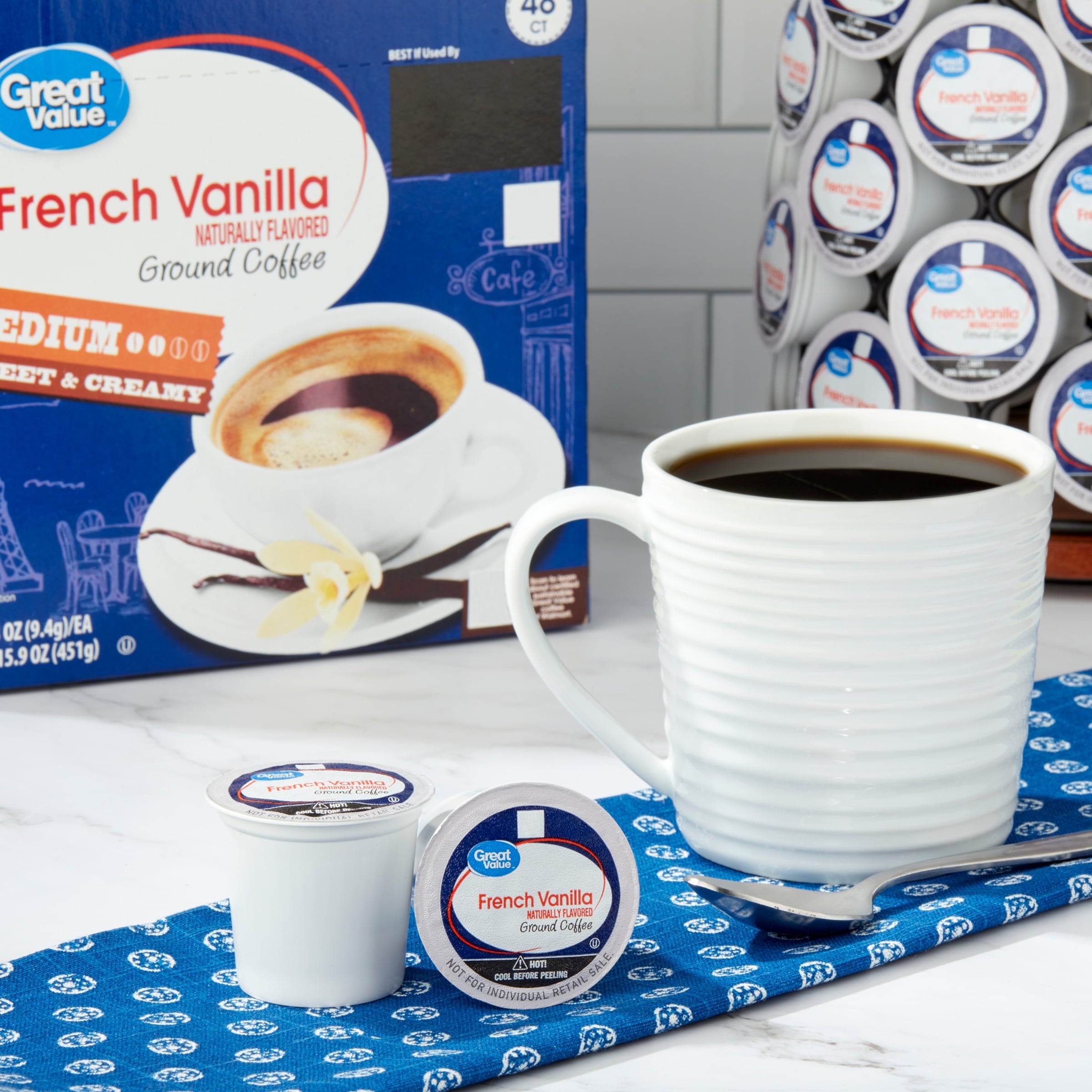 Great Value 100% Arabica French Vanilla Medium Roast Ground Coffee Pods 48 Count