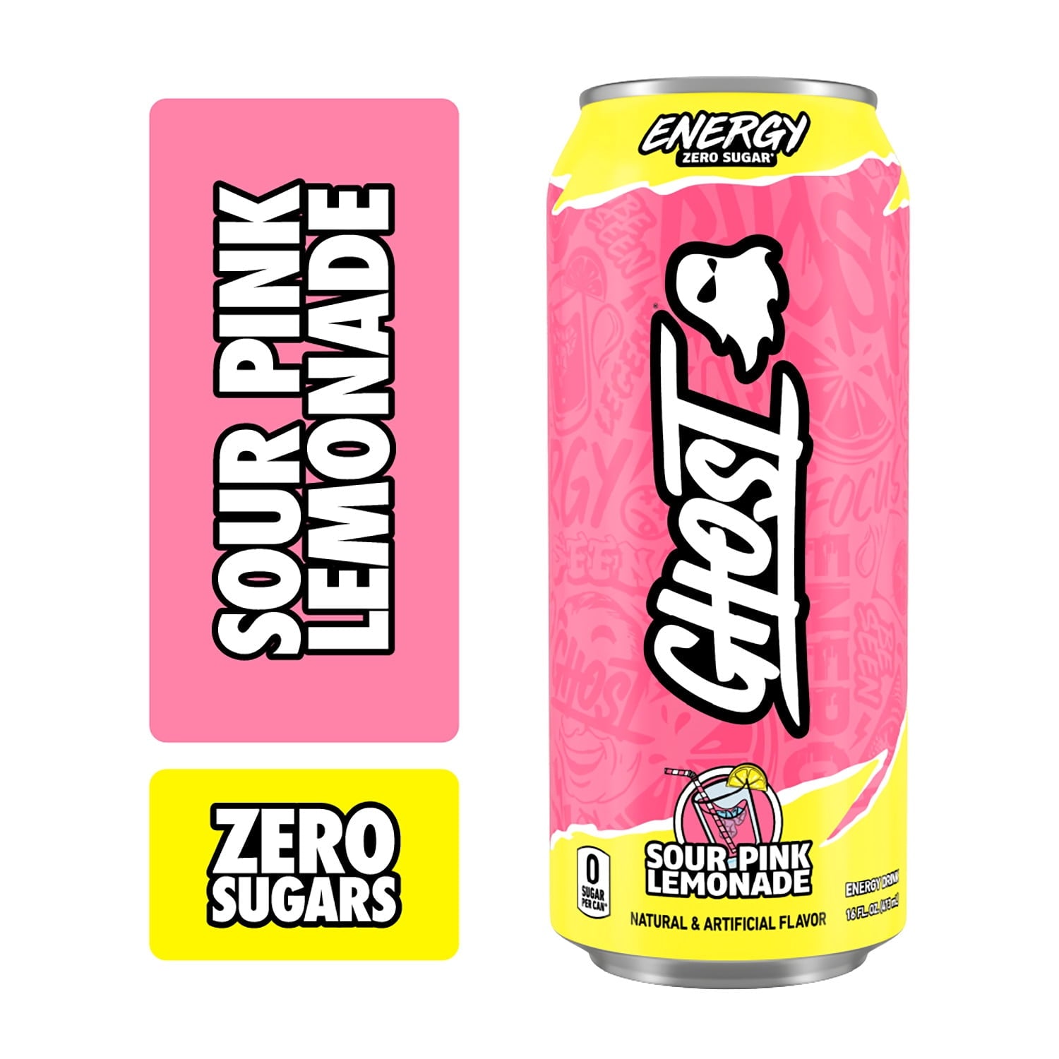 GHOST Energy Sour Pink Lemonade Sugar Free Energy Drink 16 fl oz Single Can