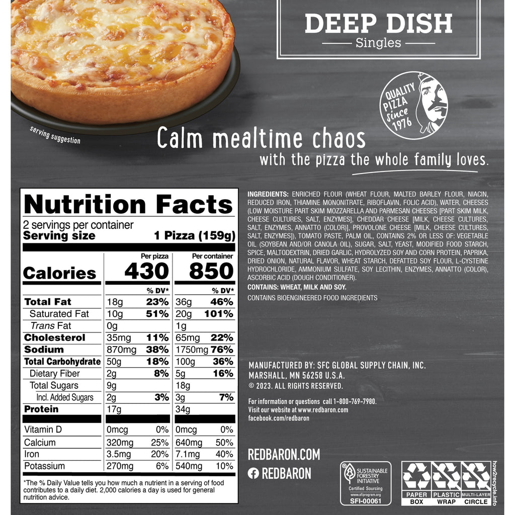 Red Baron Four Cheese Deep Dish Personal Frozen Pizza 11.2 Oz 2 Pack
