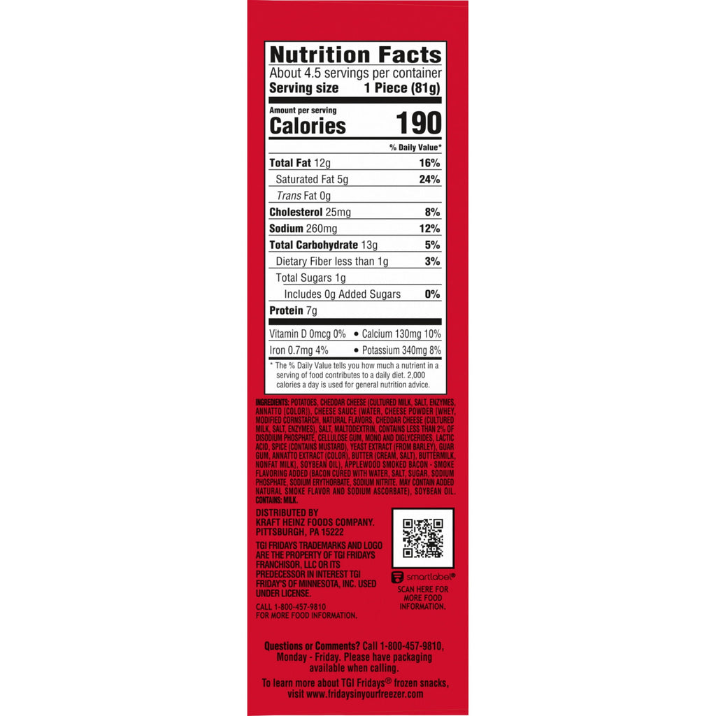 TGI Fridays Loaded Cheddar & Bacon Potato Skins 13.5 Oz Frozen
