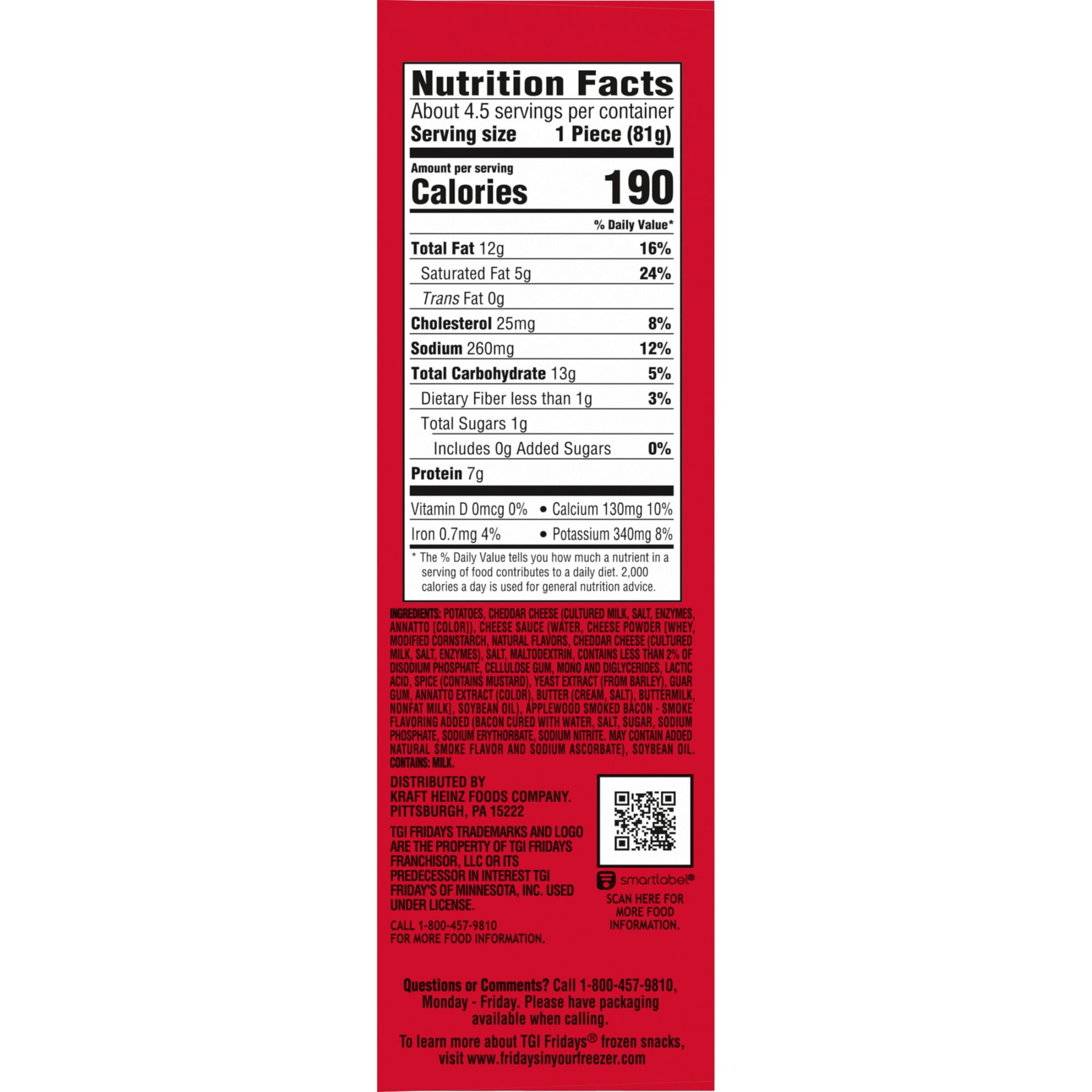 TGI Fridays Loaded Cheddar & Bacon Potato Skins 13.5 Oz Frozen
