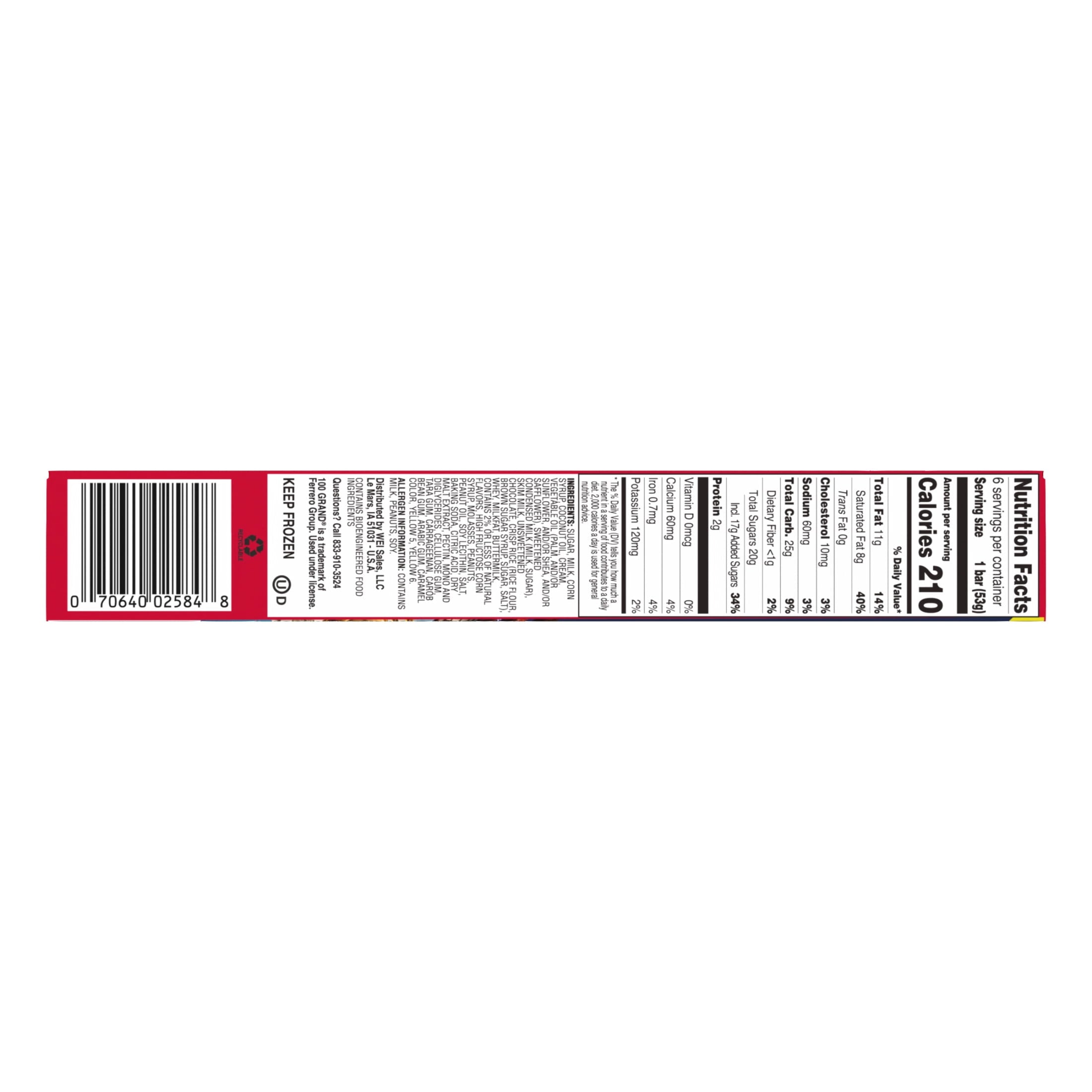 100 Grand Ice Cream Bars Caramel Crispy Crunchies Chocolatey Coating 6 Count 12 Fl Oz