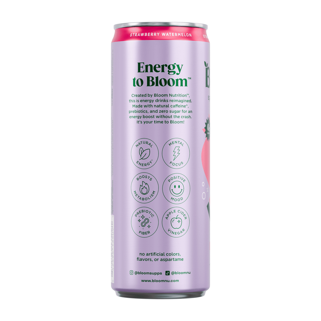 Bloom Nutrition Sparkling Energy Drink Strawberry Watermelon 12 fl oz Single Can