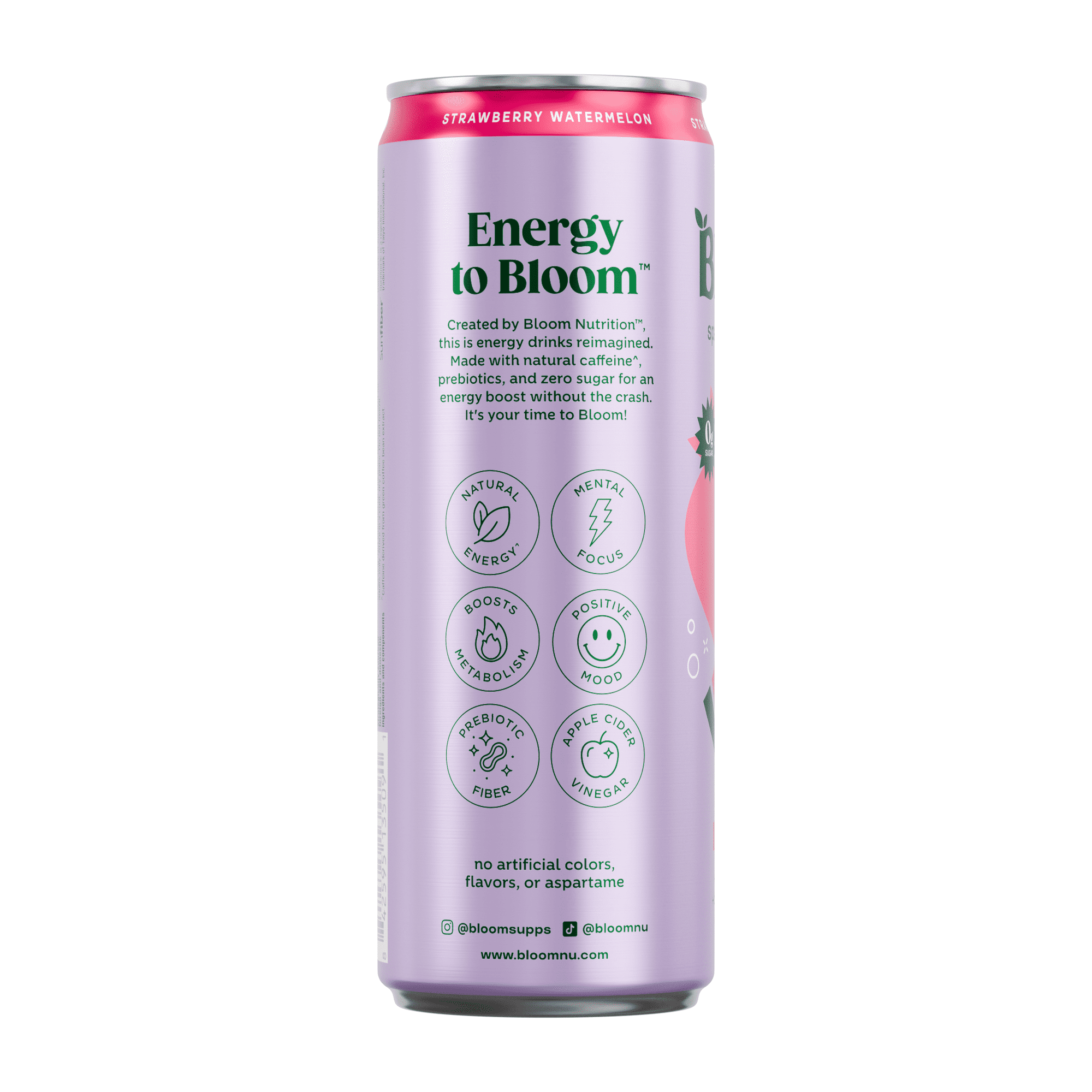 Bloom Nutrition Sparkling Energy Drink Strawberry Watermelon 12 fl oz Single Can