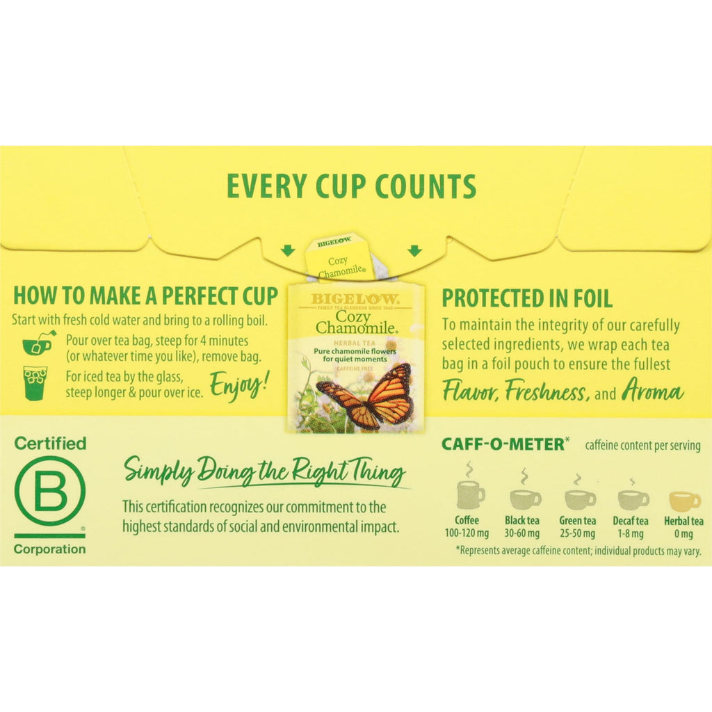 Bigelow Cozy Chamomile Herbal Tea Bags Caffeine Free 20 Count