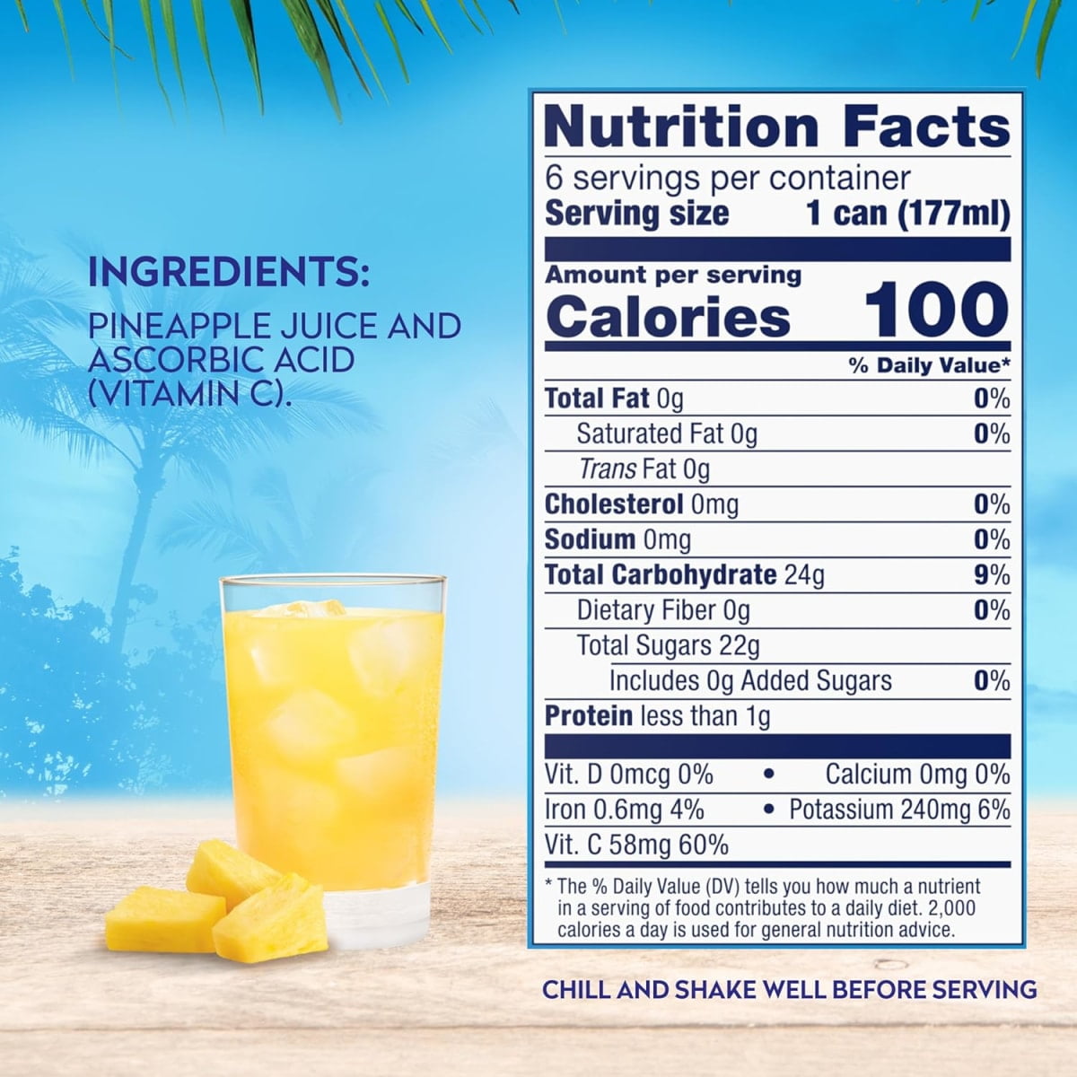Dole 100% Pineapple Juice 6 fl oz Cans 6 Count