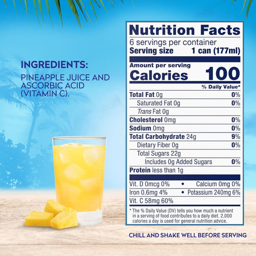 Dole 100% Pineapple Juice 6 fl oz Cans 6 Count
