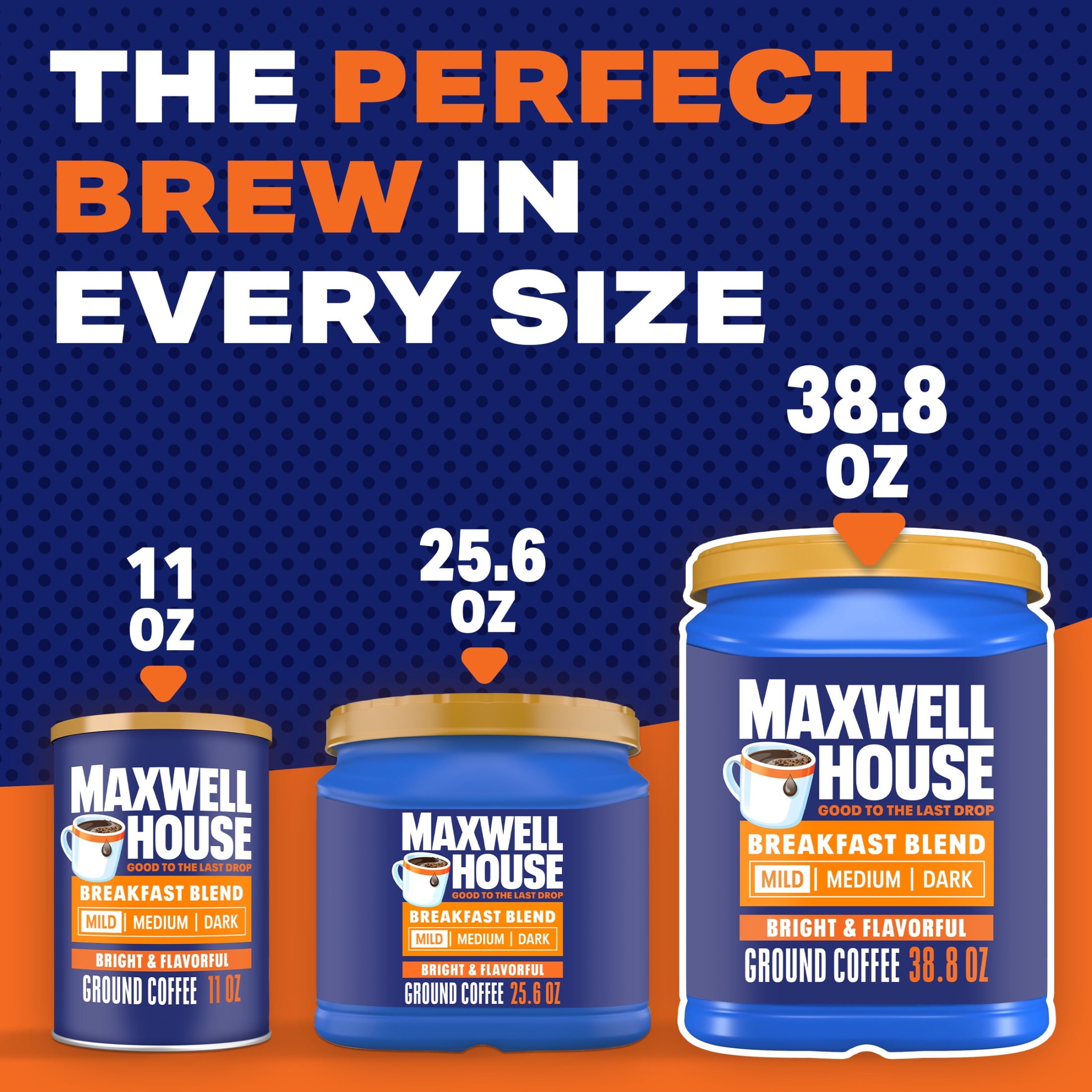 Maxwell House Breakfast Blend Naturally Caffeinated Mild Roast Ground Coffee 38.8 oz Canister