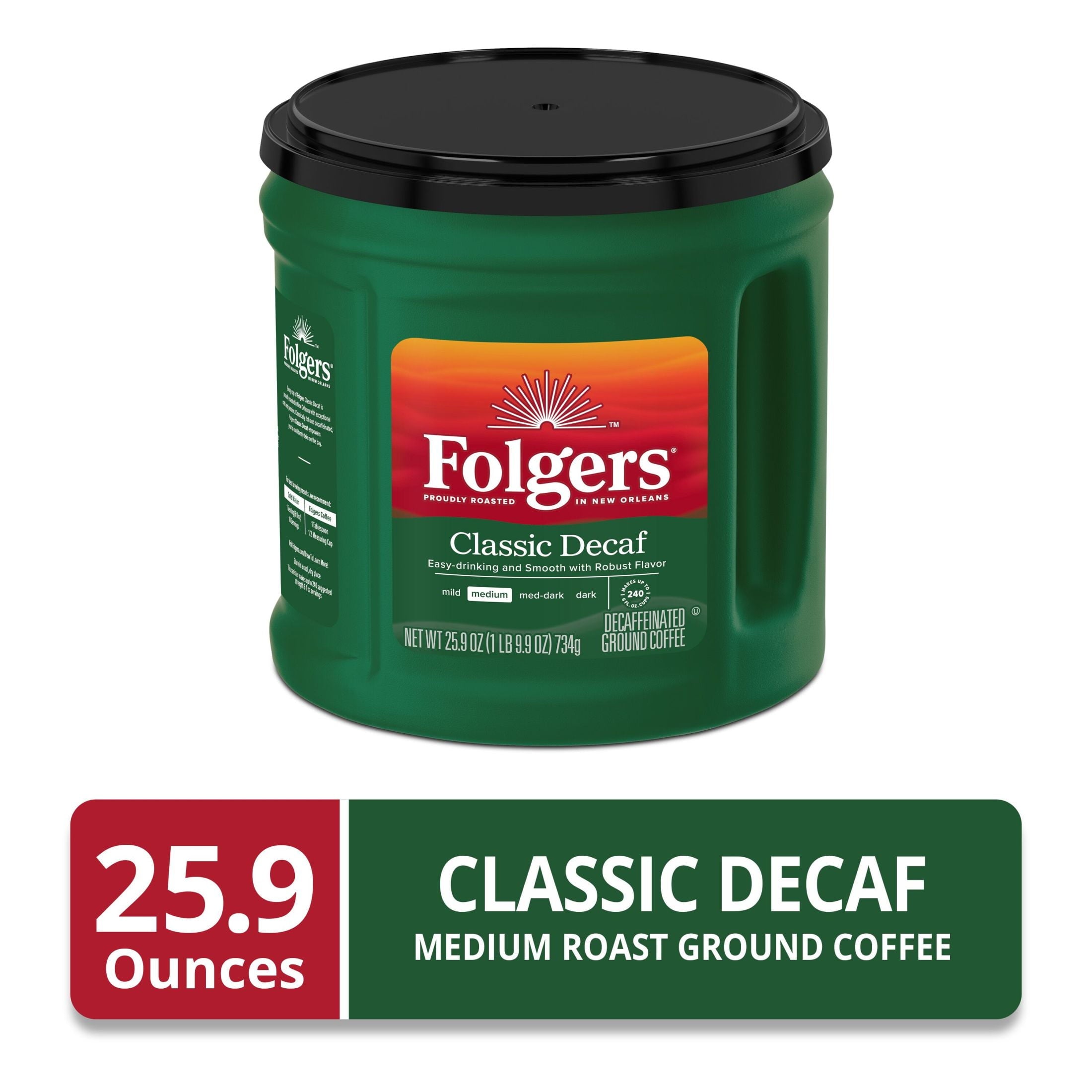 Folgers Classic Decaf Medium Roast Ground Coffee 25.9 oz Canister