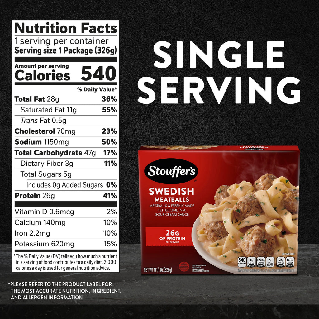 Stouffer's Swedish Meatballs Frozen Pasta Single Serve 11.5 Oz