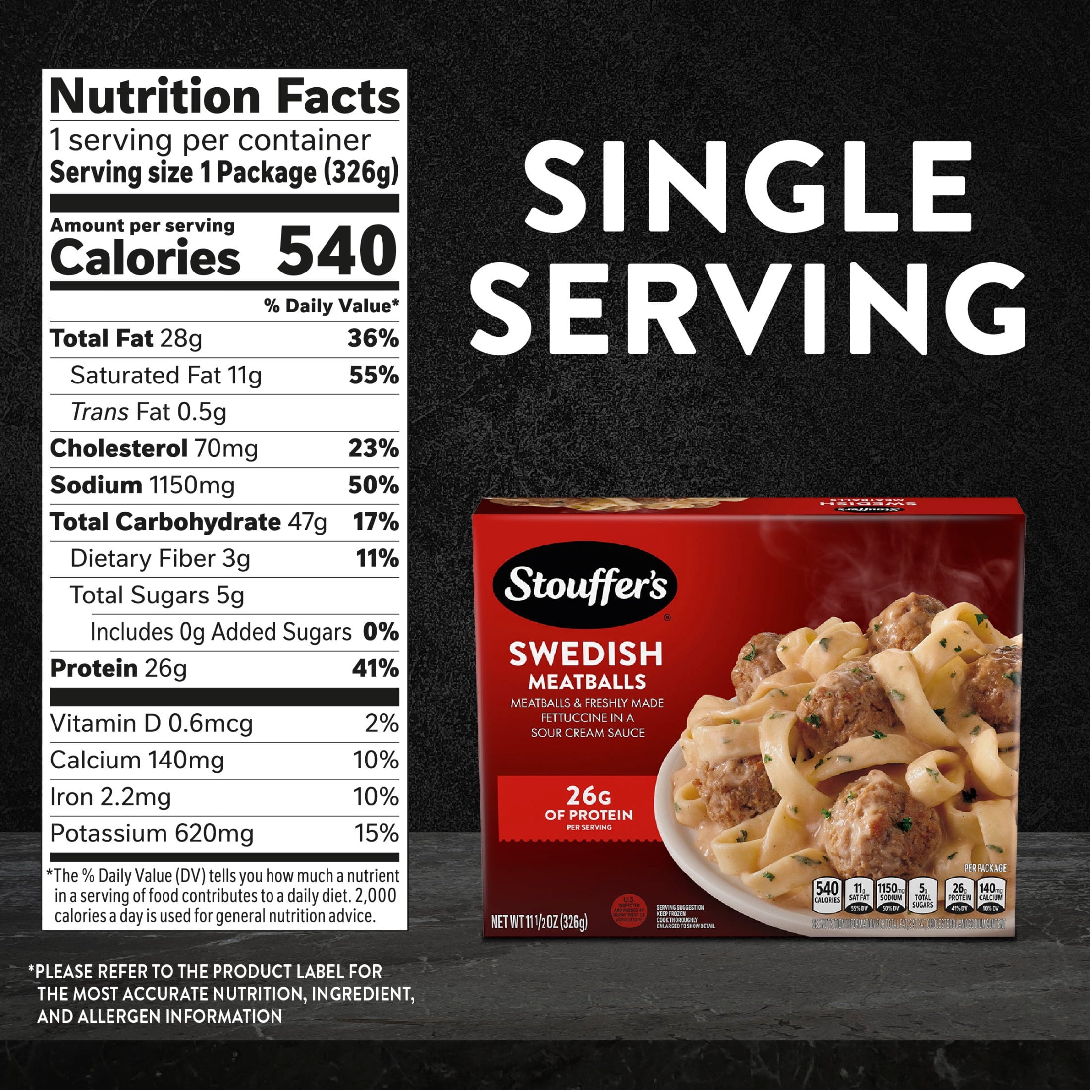 Stouffer's Swedish Meatballs Frozen Pasta Single Serve 11.5 Oz