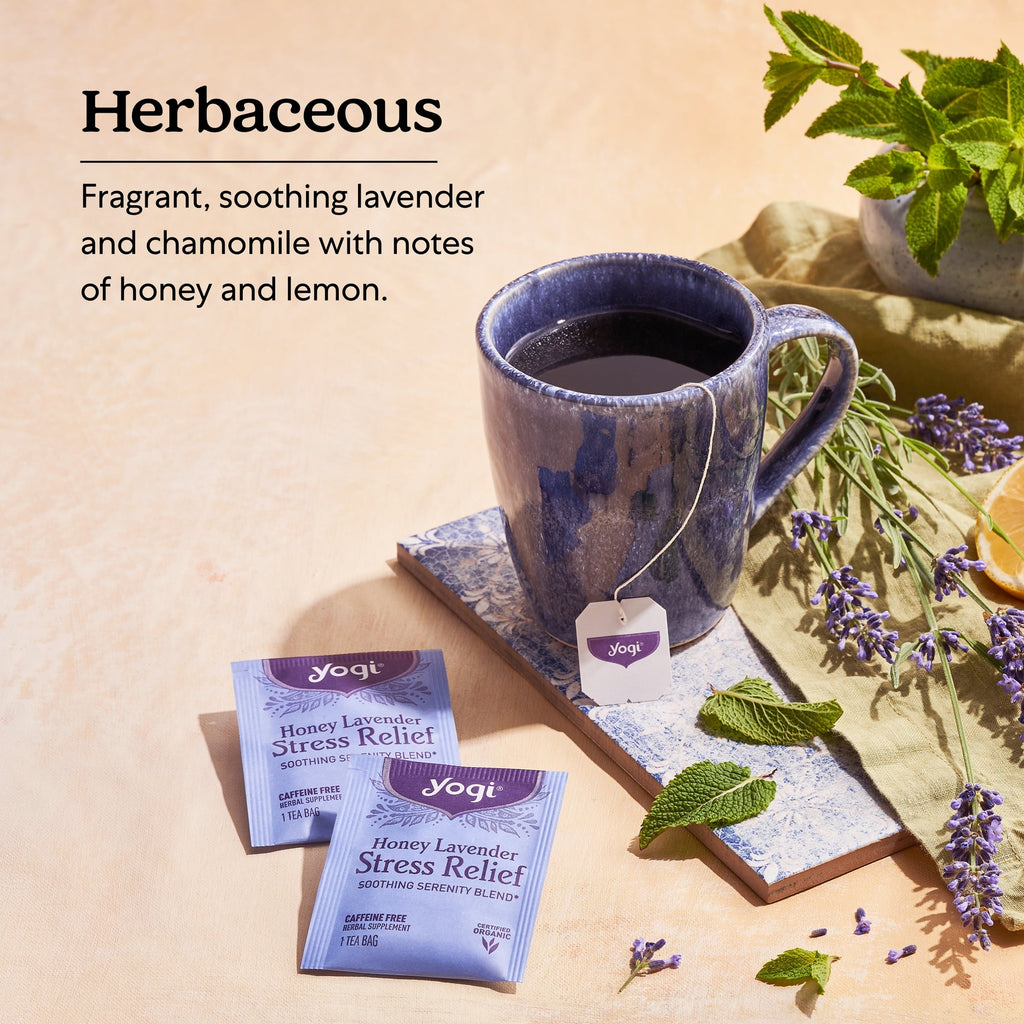 Yogi Honey Lavender Stress Relief Organic Herbal Wellness Tea Bags 1.02 oz 16 Count